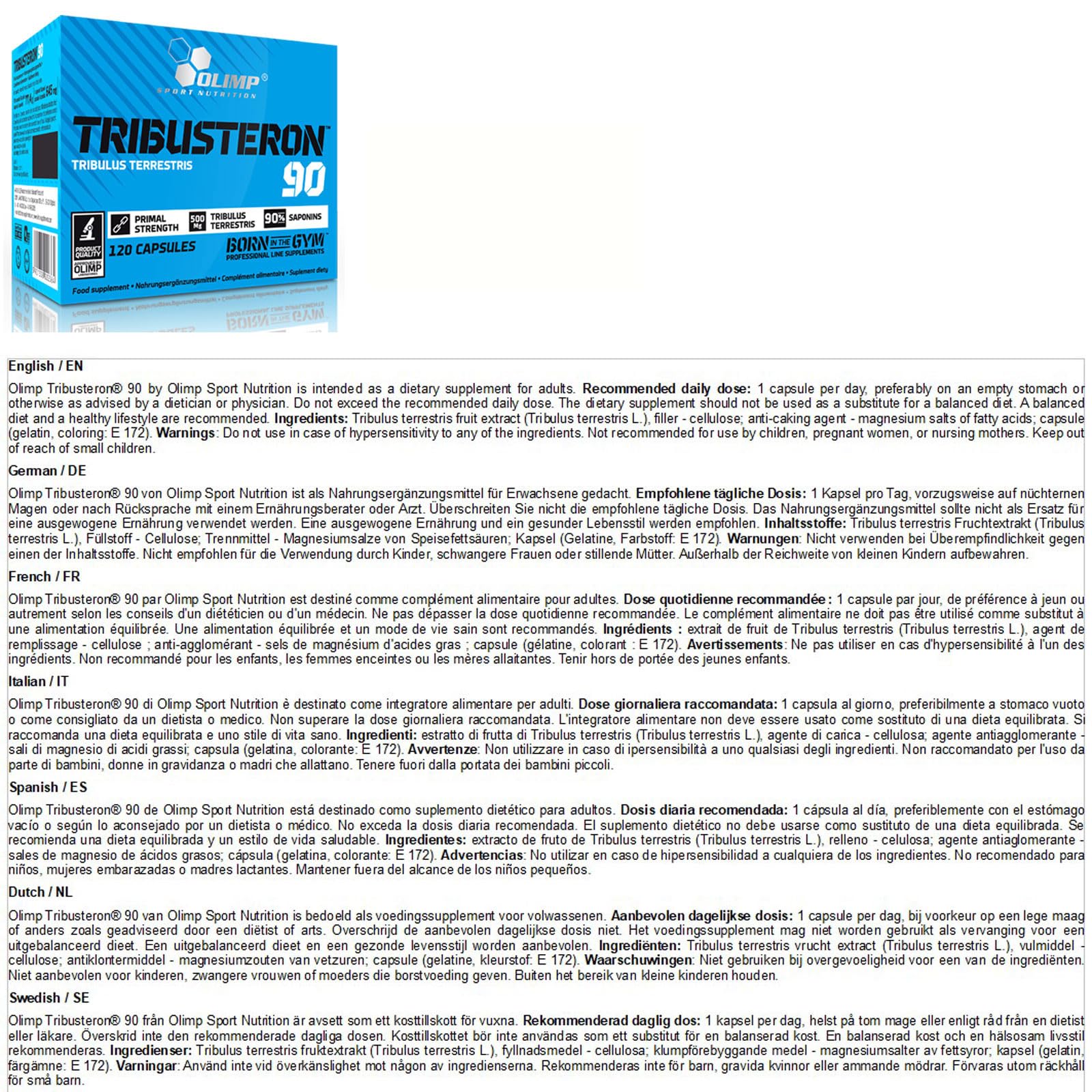 TRIBUSTERON60 - Tribulus Terrestris - Booster de testostérone pour homme - Pilules anabolisantes pour la croissance de la masse musculaire - Bodybuilding (240 gélules)