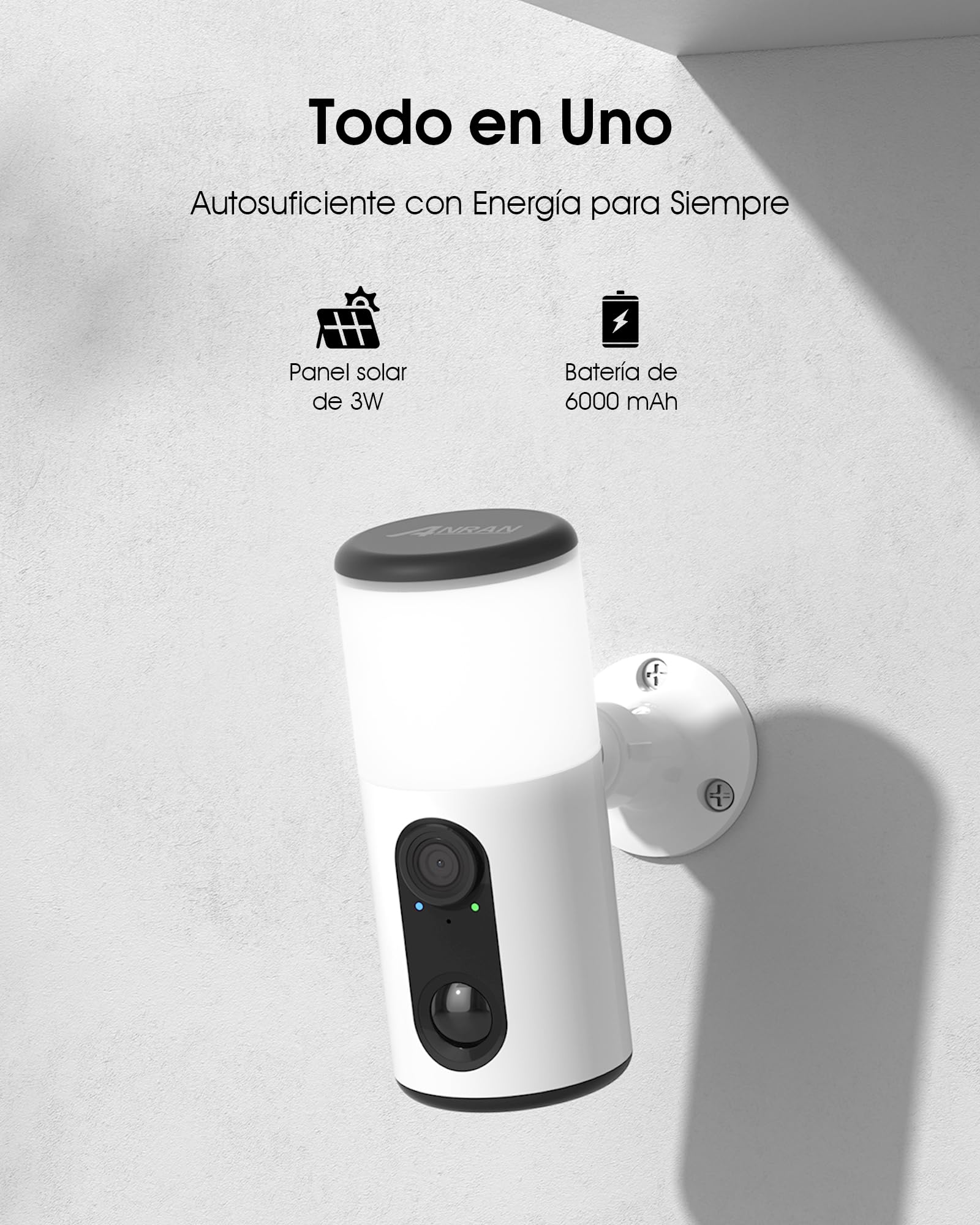 ANRAN 2K Cámara Vigilancia WiFi Exterior con Luz de Pared, 2PCS | Seguridad Cámara Inalámbrica con Panel Solar+Bateria Recargabl, luz activada por Movimiento, Detección PIR, IP66