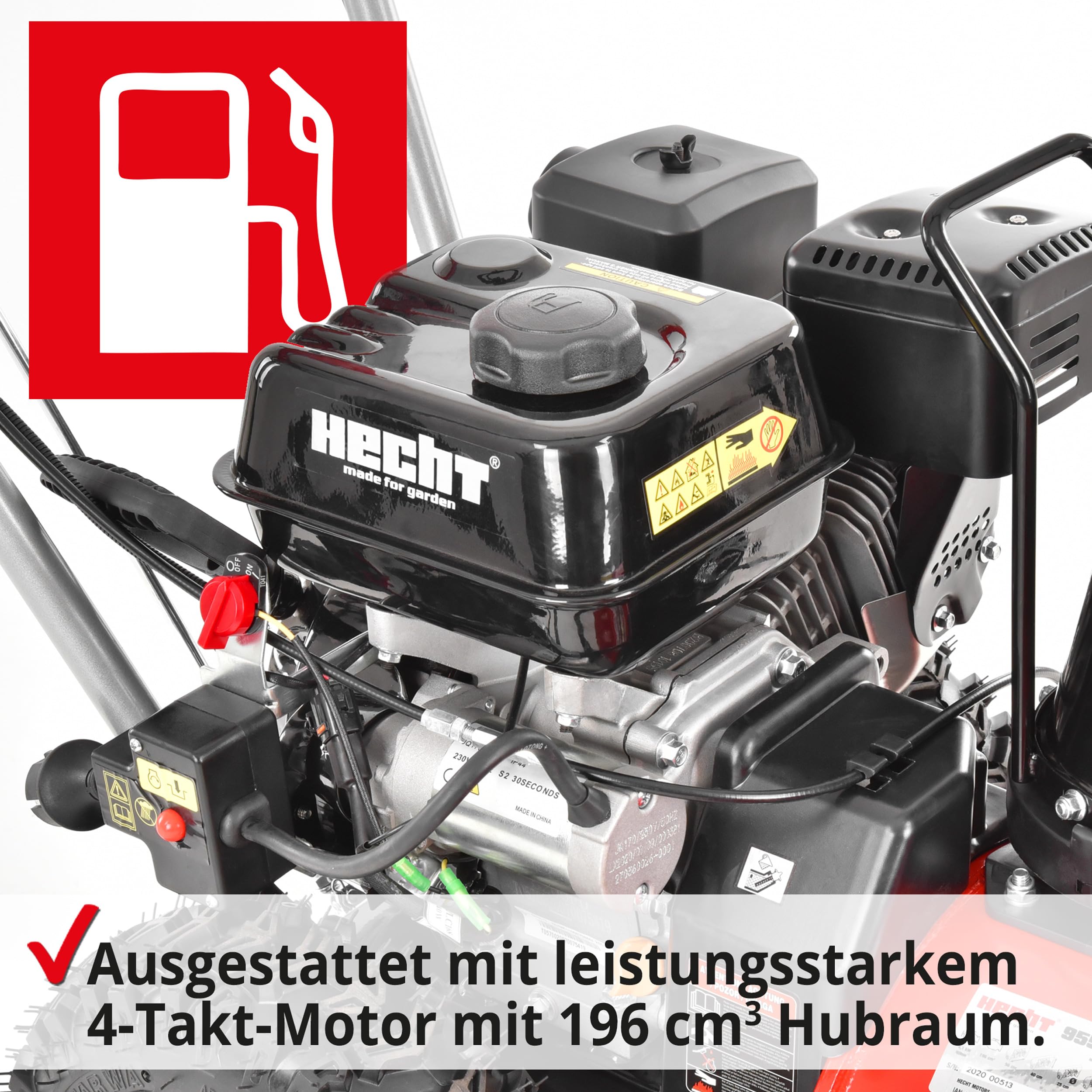 HECHT Schneefräse Benzin – 56 cm Arbeitsbreite – 2-stufig – 40 cm Arbeitshöhe – 11 m Auswurfweite – mit E-Start, 5-Gänge, LED-Scheinwerfer