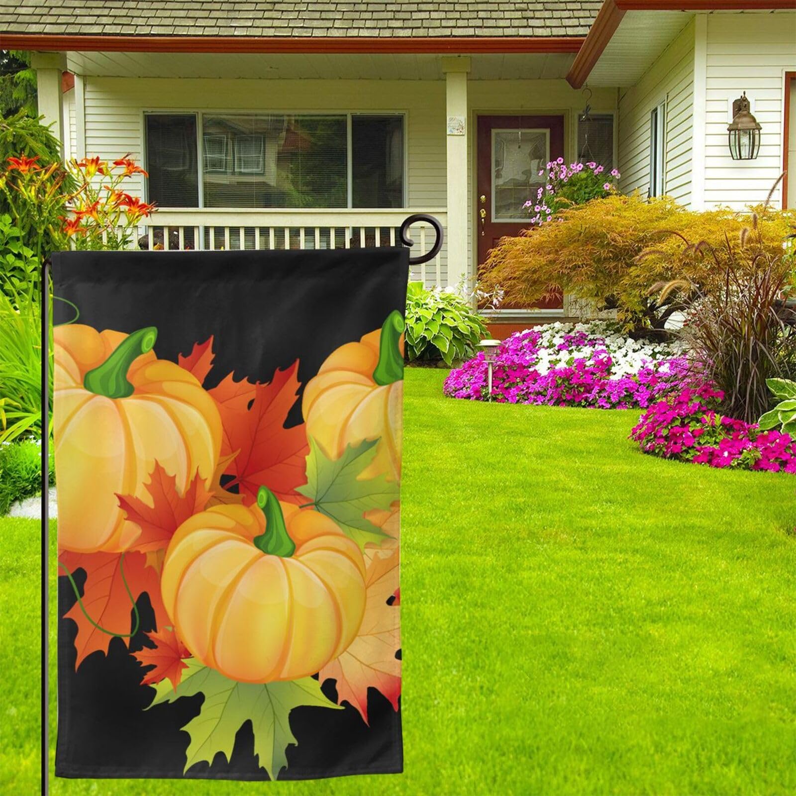Bandiera da giardino per Halloween con zucca e pipistrelli di benvenuto, 30 x 45 cm, design a doppia faccia per vacanze, primavera, autunno, estate, inverno, stagionale, per decorazione esterna