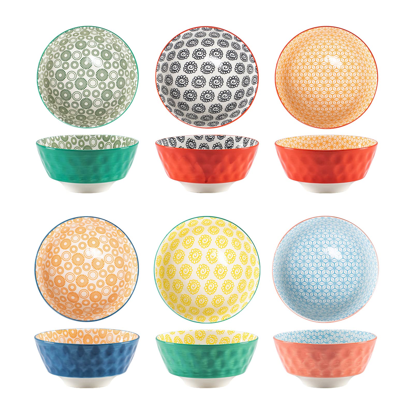 Set of 6 Bowls - 350 ml, Cereal Bowl, Dessert Bowl, Snack Bowl, Ice Cream Bowl, Bowl for 6 People, Multicoloured