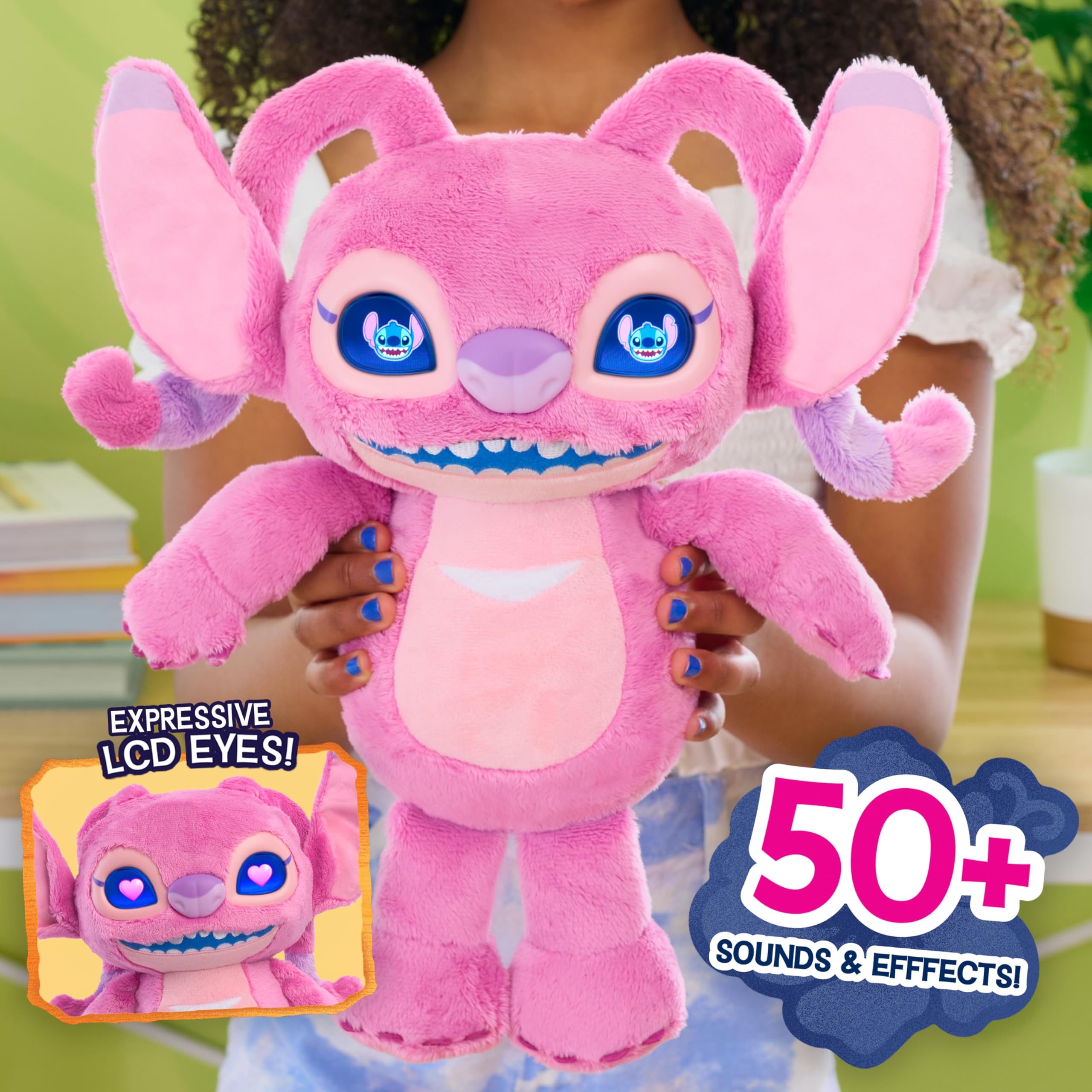 Disney Stitch Angel Many Moods 14-inch Interactive Plush, 50+ Sounds & Effects, Expressive LCD Eyes Show Her Moods, Toy for Fans, Girls, Boys, Kids 3 and Up by Just Play