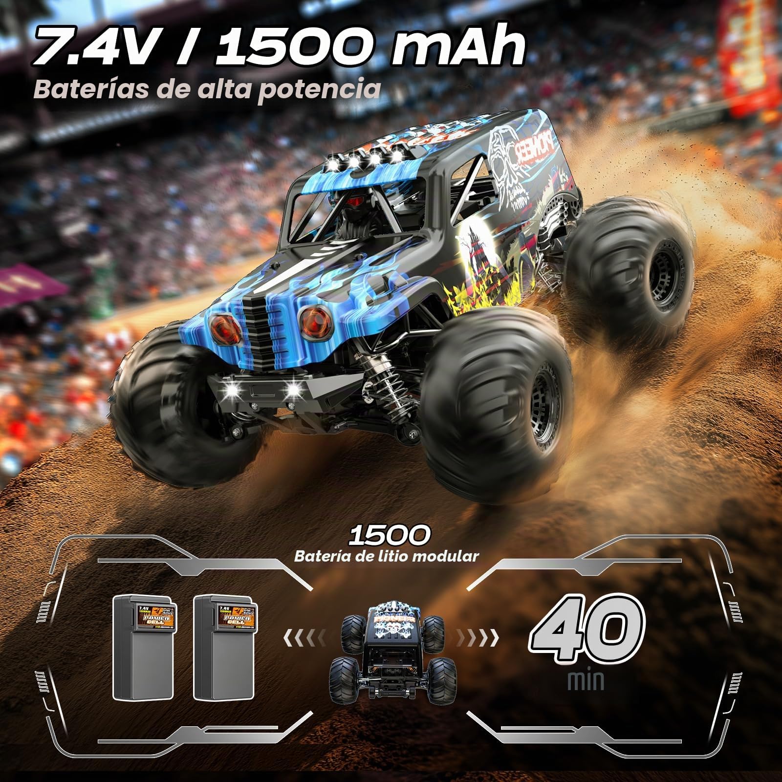 Coche Teledirigido adulto Brushless 1:14, RC Car 4WD Máximo 70 km/h con Amortiguadores de Aceite, 2 Baterías 2S 1500mah batería de iones de litio, Compatible con 3S, Coche Radiocontrol Alta Velocidad