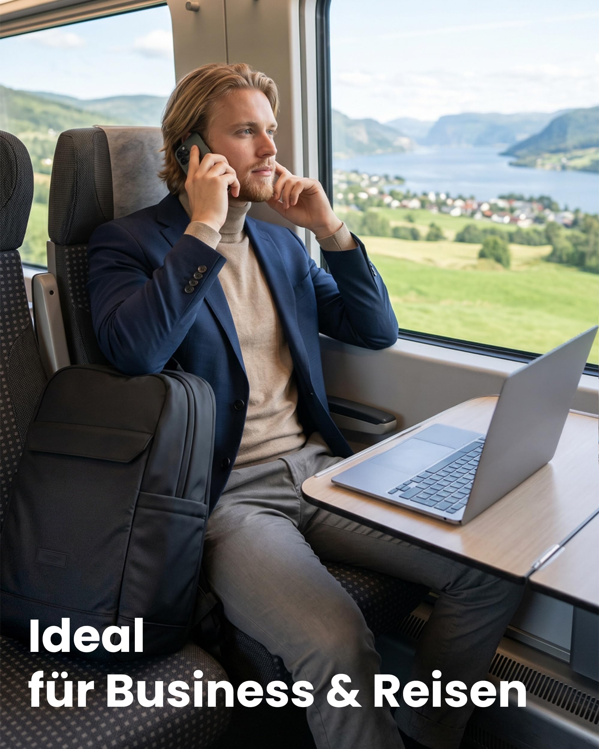 LARKSON Business Laptop Rucksack Herren Beige - Bjarne - Großer Arbeitsrucksack mit 17 Zoll Laptopfach - Handgepäck mit Kofferöffnung - Wasserabweisend
