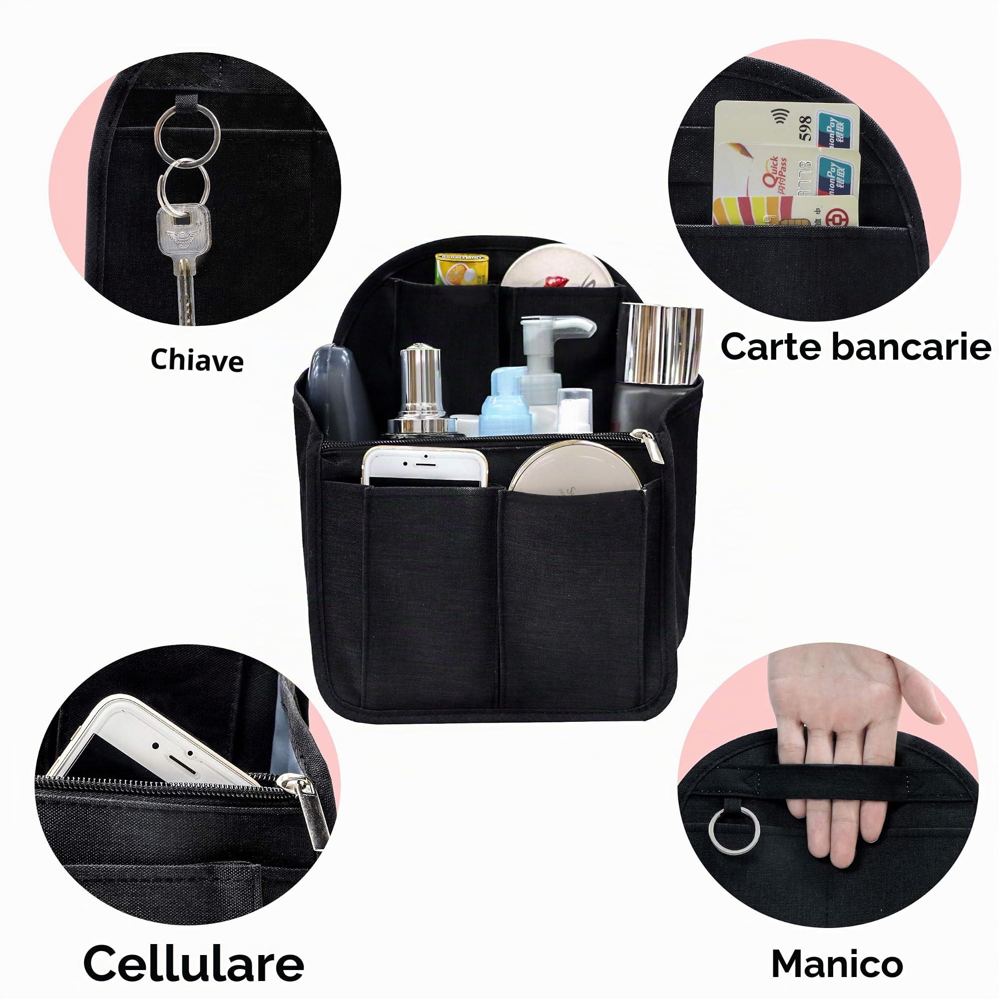 Inserto per Organizer per Zaino in Nylon, Zaino Borsa Universale a Tracolla, Nero