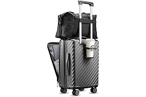 Carry On Luggage with Cup Holder and Front Pocket: Perfect Travel Companion!