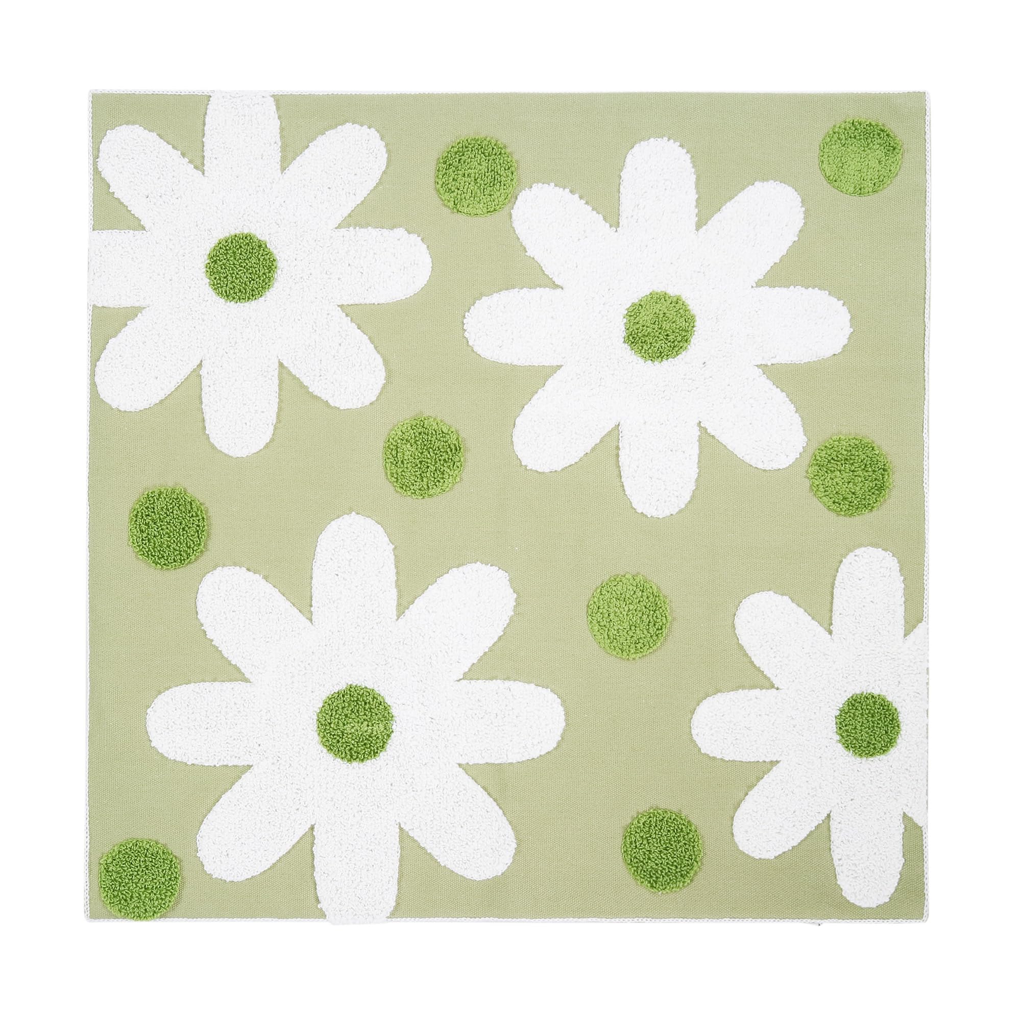 DECOBIRD Kissenbezug Mit Stickerei | 50x50 Cm, Grün-weißes Blumendesign | Baumwollleinen