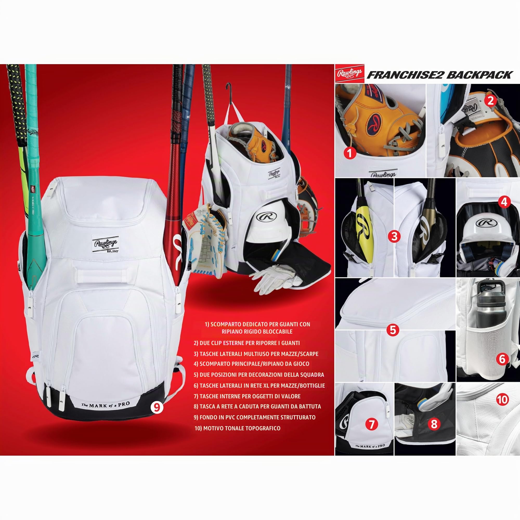 Rawlings | FRANCHISE 2.0 Player's Backpack | Baseball/Softball | Rec/Travel | Multiple Styles