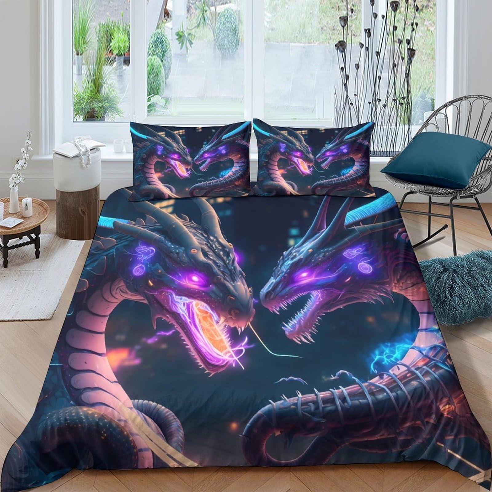 Ctjqhvkz Style-5 3D Printed Dragon Fantasy Fitted Sheet Microfiber Soft Breathable Neon Hydra Mattress Cover For Bedroom Decor Single（135X200cm）
