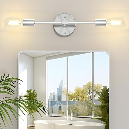 FadimiKoo 2 luces de níquel cepillado para baño, accesorios de iluminación de baño plateados sobre el espejo, iluminación moderna de pared interior