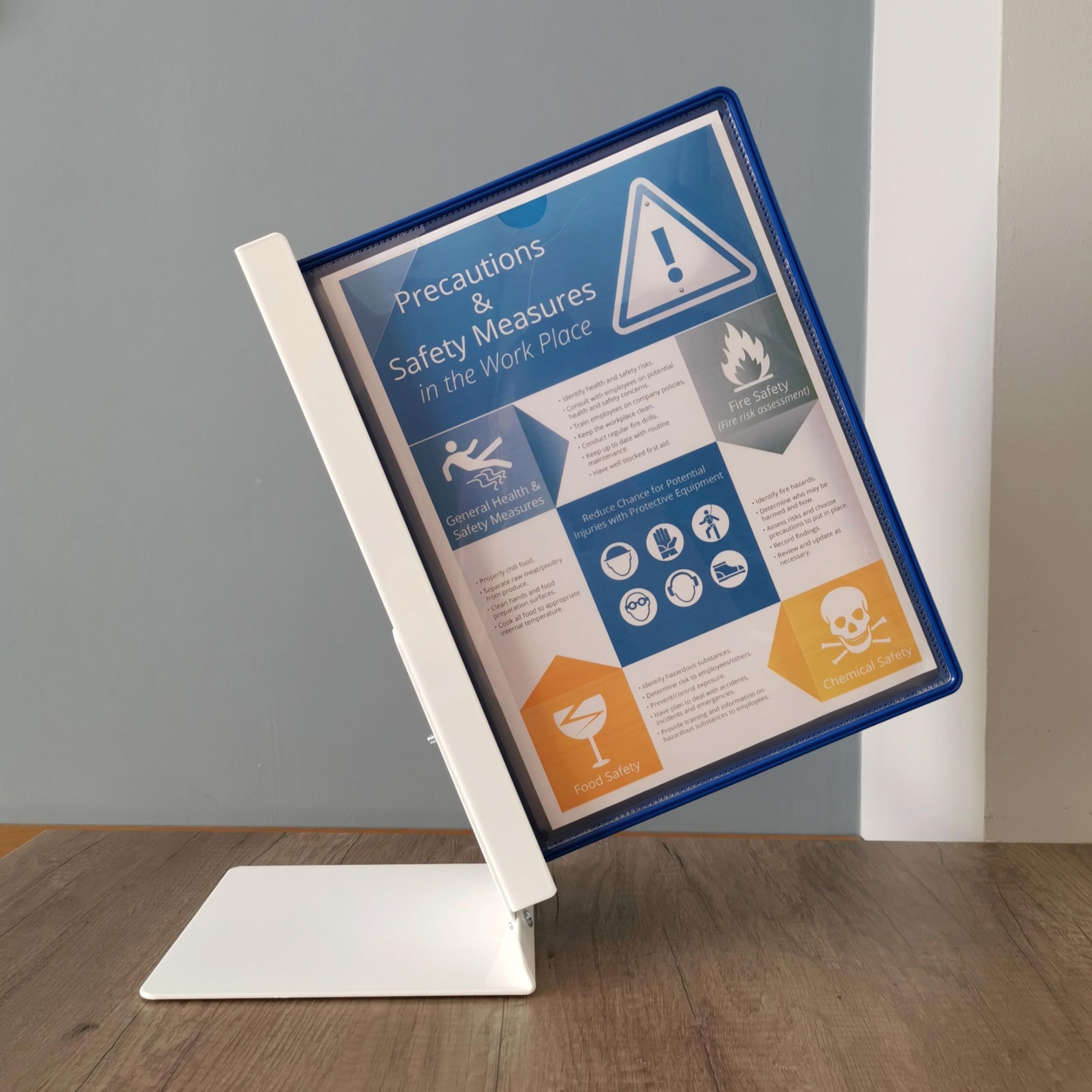 Leviatan Sistema da Tavolo con Pannelli A4 – Set da 10 Portadocumenti – Base in Metallo Stabile – Display Informazioni per Ufficio, Officina e Reception - Blu