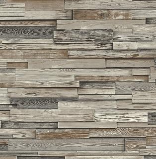 NextWall Faux Reclaimed Wood Plank Peel and Stick Wallpaper (Charcoal & Brown)