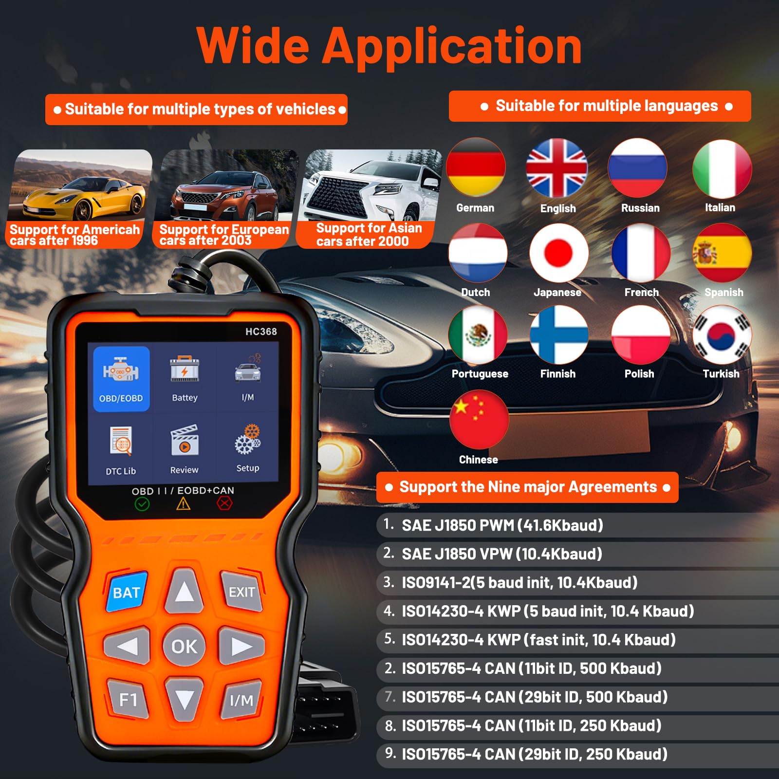 OBD2 Diagnosis Coche,Scanner OBD2,Diagnosis Coche Multimarca en Español,Maquina de Diagnosis para Coche,Lector de Código,Compatible BMW Mercedes Audi Vehículos OBDII (HC368)