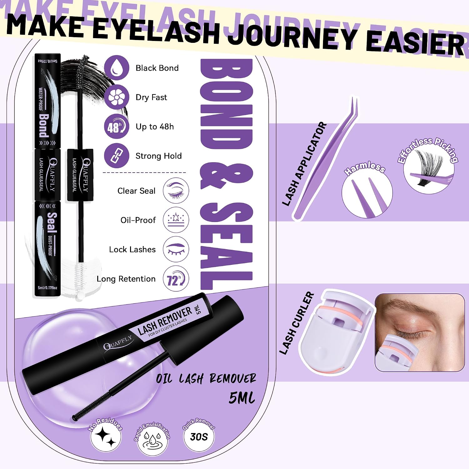 DIY Lash Cluster Kit – 1184pcs 40D-100D Natural Soft Cluster Lashes 8-18mm D Curl with Lash Bond&Seal Remover Tweezere Lash Curler All Tools In One Box