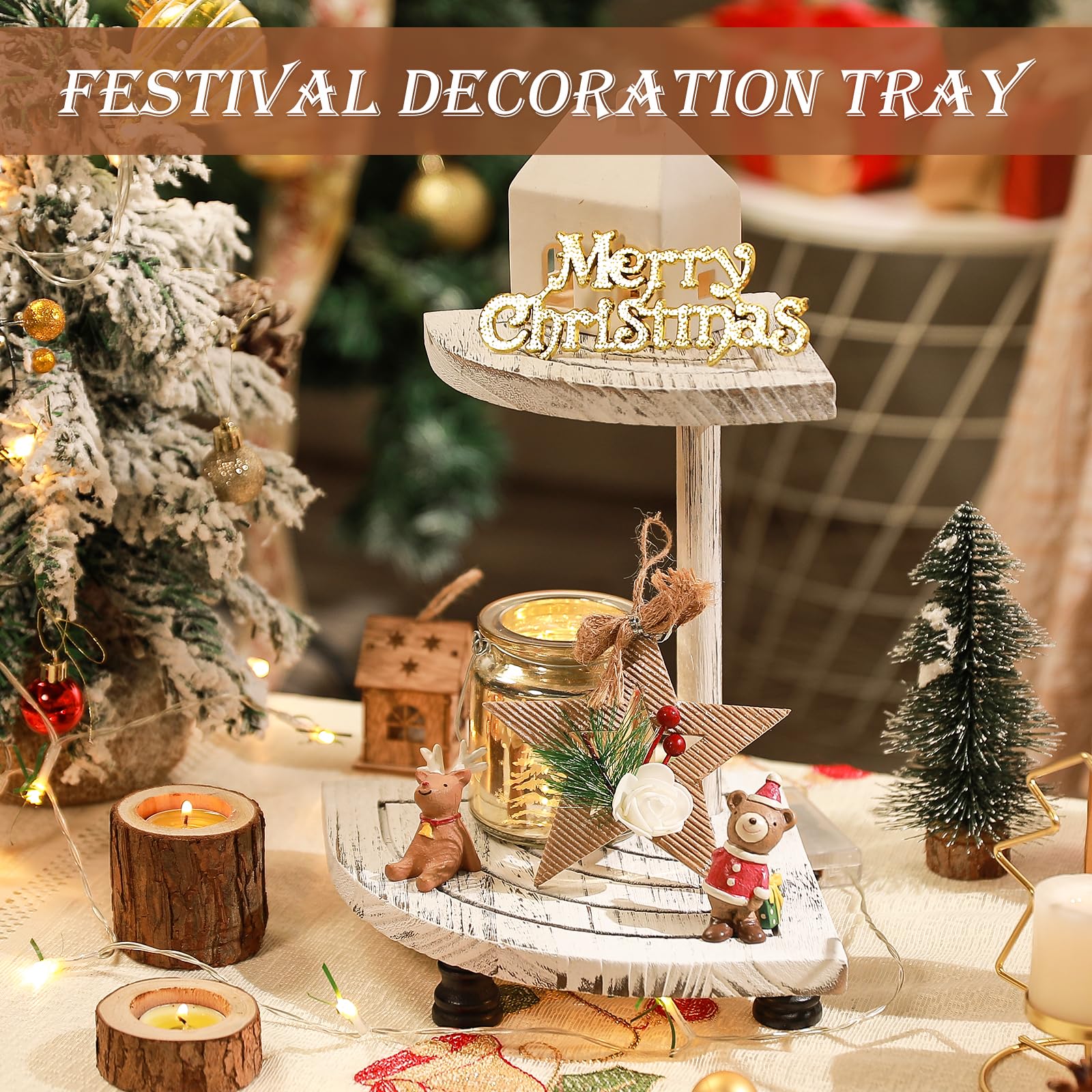Tikea Elevadores decorativos de madera para exhibición, paquete de 2 estantes esquineros de granja para decoración de encimera de cocina, baño, soporte de pedestal para dispensador de jabón, velas y