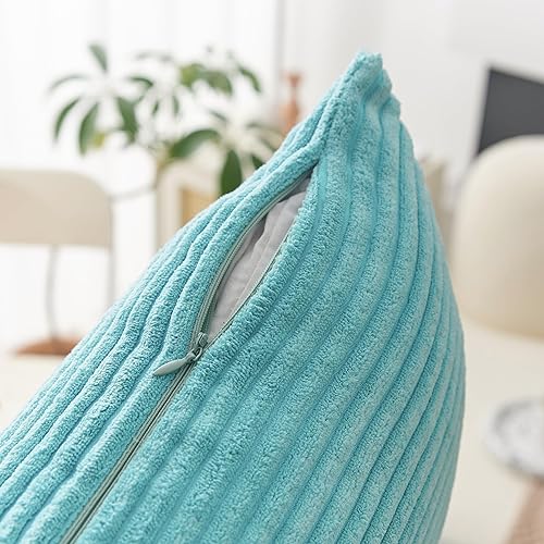 Vista 100 de Home Brilliant - Juego de 2 fundas de almohada de 24 x 24 pulgadas / 61 x 61 cm., de terciopelo de pana a rayas, cojín cuadrado decorativo, funda