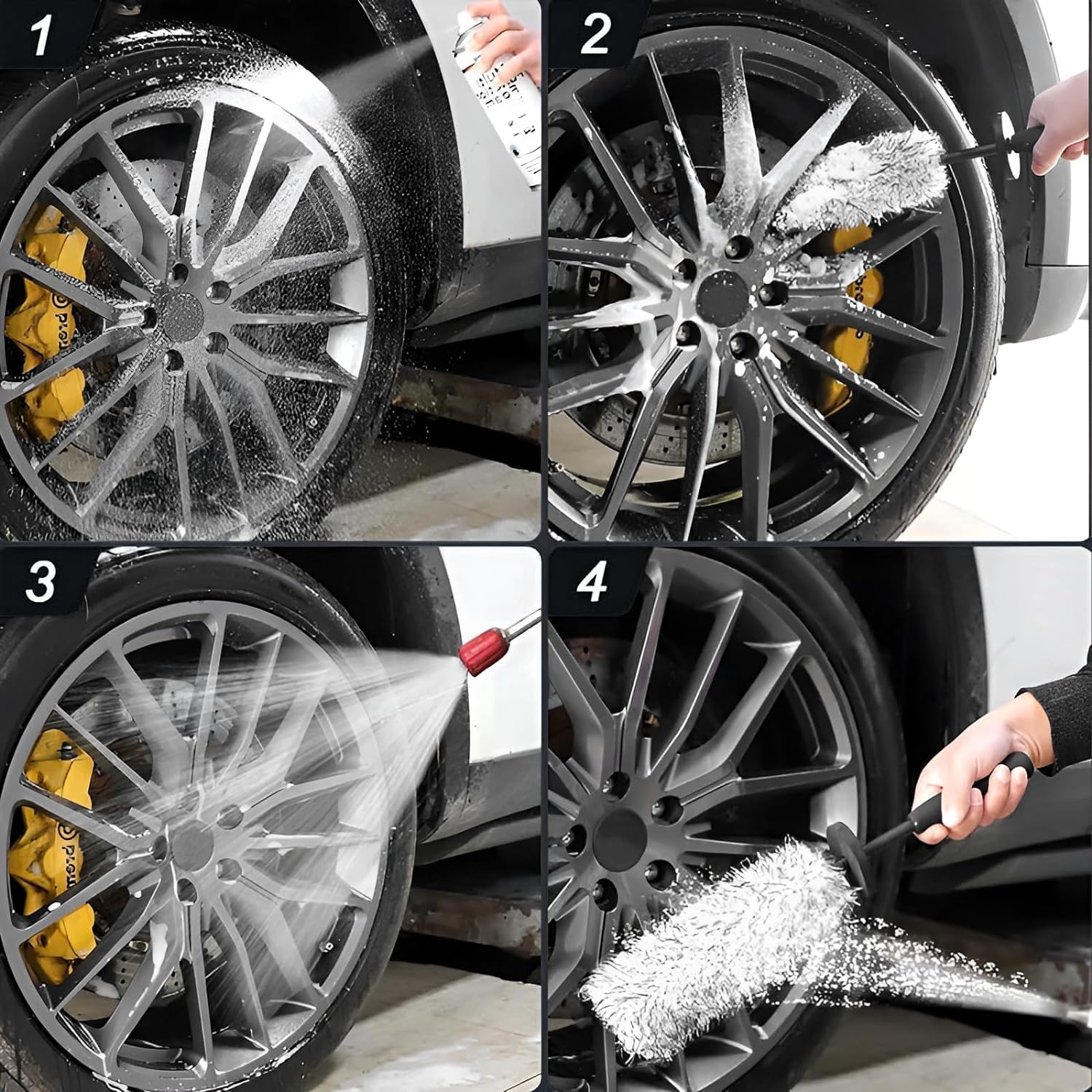 Brosse Jantes Voiture, Brosse de Nettoyage en Microfibre pour Jante de Voiture avec Brosse de Nettoyage d'Intérieur de Voiture Brosse a Jante Kit de Nettoyage de Voiture