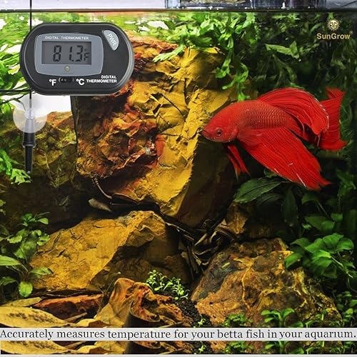 Miniatura 9 de SunGrow Termómetro digital Betta para peces de acuario tropical, 1.5 x 2.3 pulgadas, 4 ventosas y 2 baterías incluidas, 2 unidades por paquete
