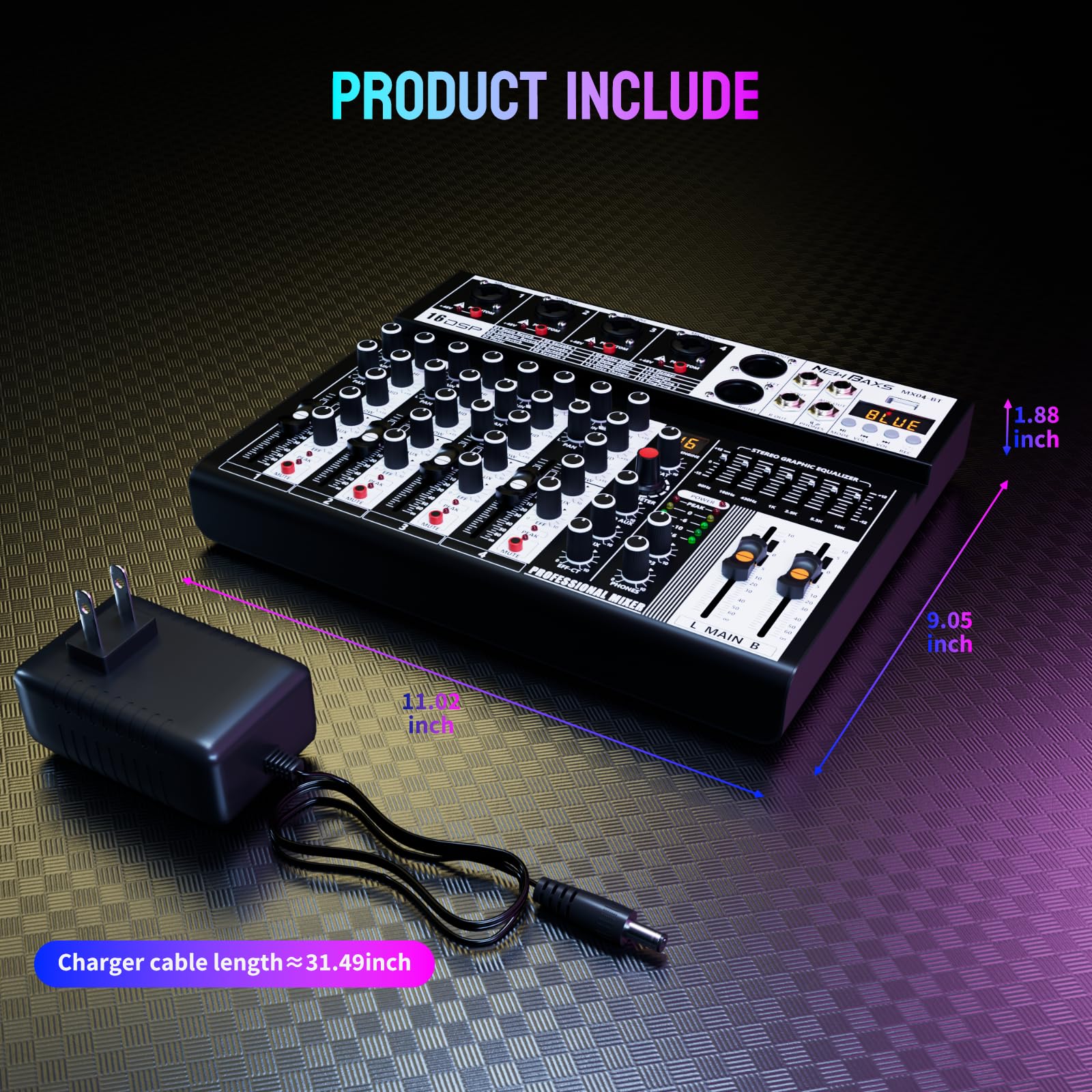 Professional Audio Mixer, 4 Channel Audio Interface Sound Board Mixing Console System Monitor, NEW BAXS 16-Bit DSP DJ Bluetooth Mixer +48V Phantom Effect For Karaoke Studio Streaming Recording