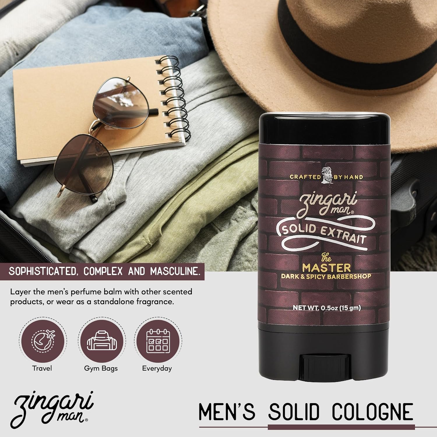Zingari Man The Master Solid Extrait – Solid Cologne for Men – Concentrated Solid Perfume Balm – Citrus, Vanilla and Tarragon Scent – Ideal Men’s Travel Cologne, 0.5 oz