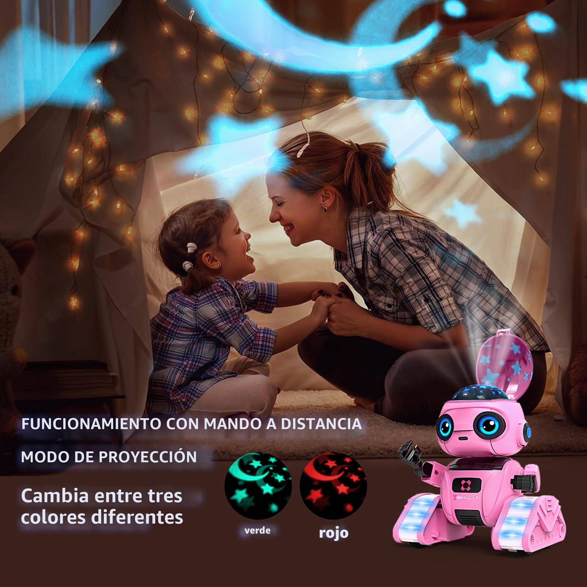 Robot juguete para niños – Recargable, ojos LED y música, robot RC con sensor de gestos para niños a partir de 3, 4, 5, 6, 7, 8, 9, 10 años, regalo para niños (rosa)