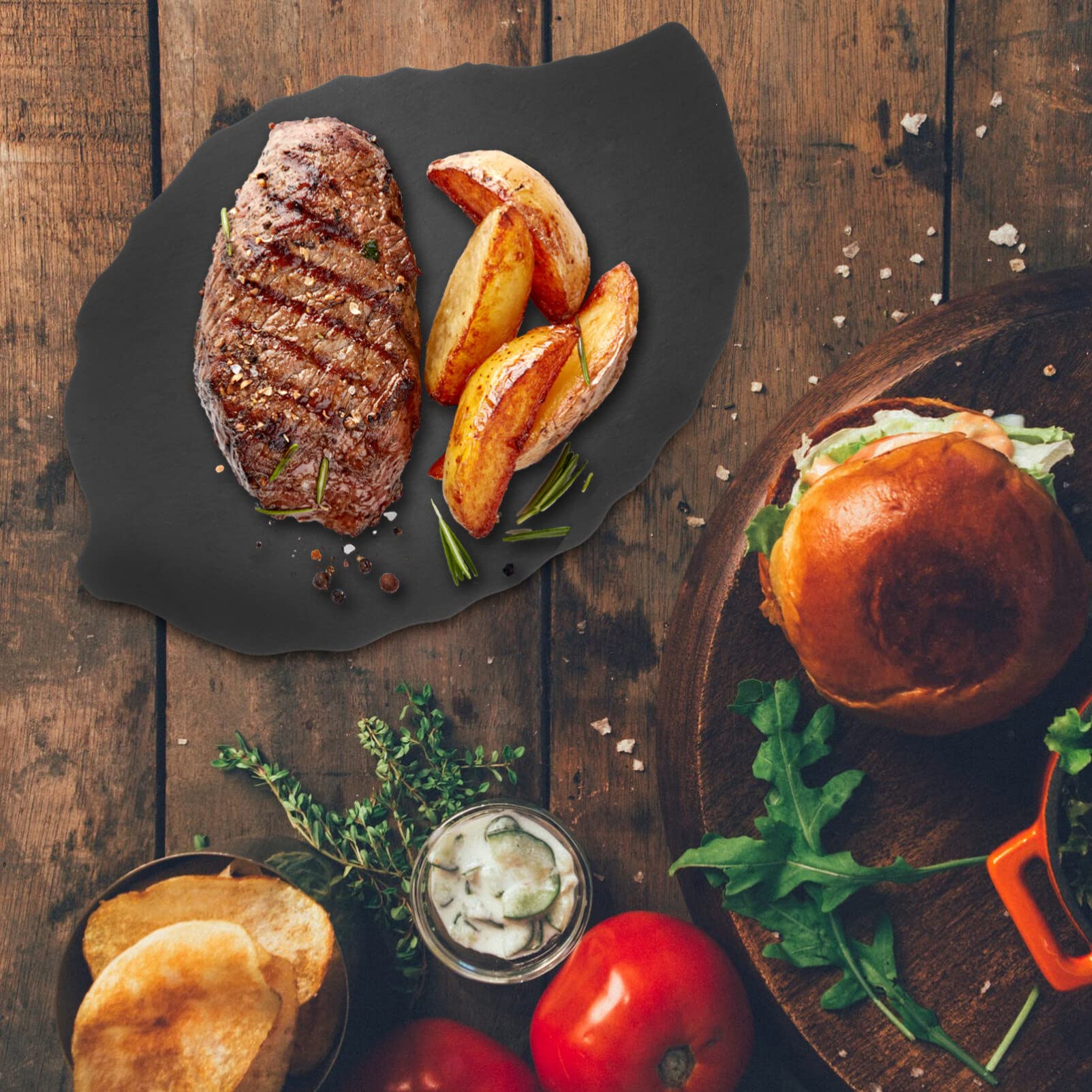 Happyyami Plato De Pizarra Forma De Plato Multifuncional Para Servir Steak y Postres Para Restaurantes y Hogares Material Ecológico y Ligero