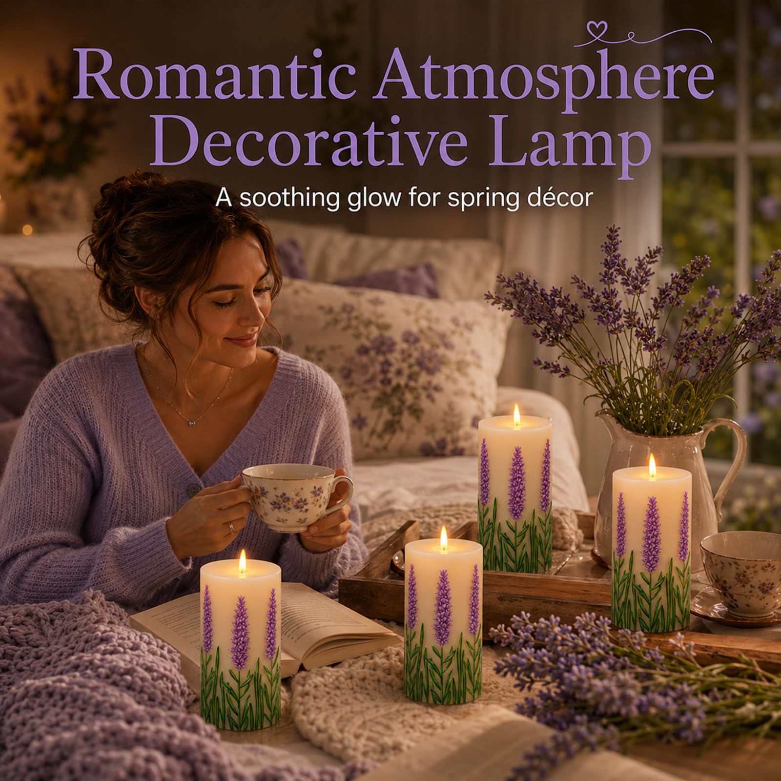 Lot de 2 bougies en forme de tulipe à LED sans flamme avec télécommande et minuteur - En cire véritable - Fonctionne à piles - Pour maison, fête de mariage, vacances - Lavande violette
