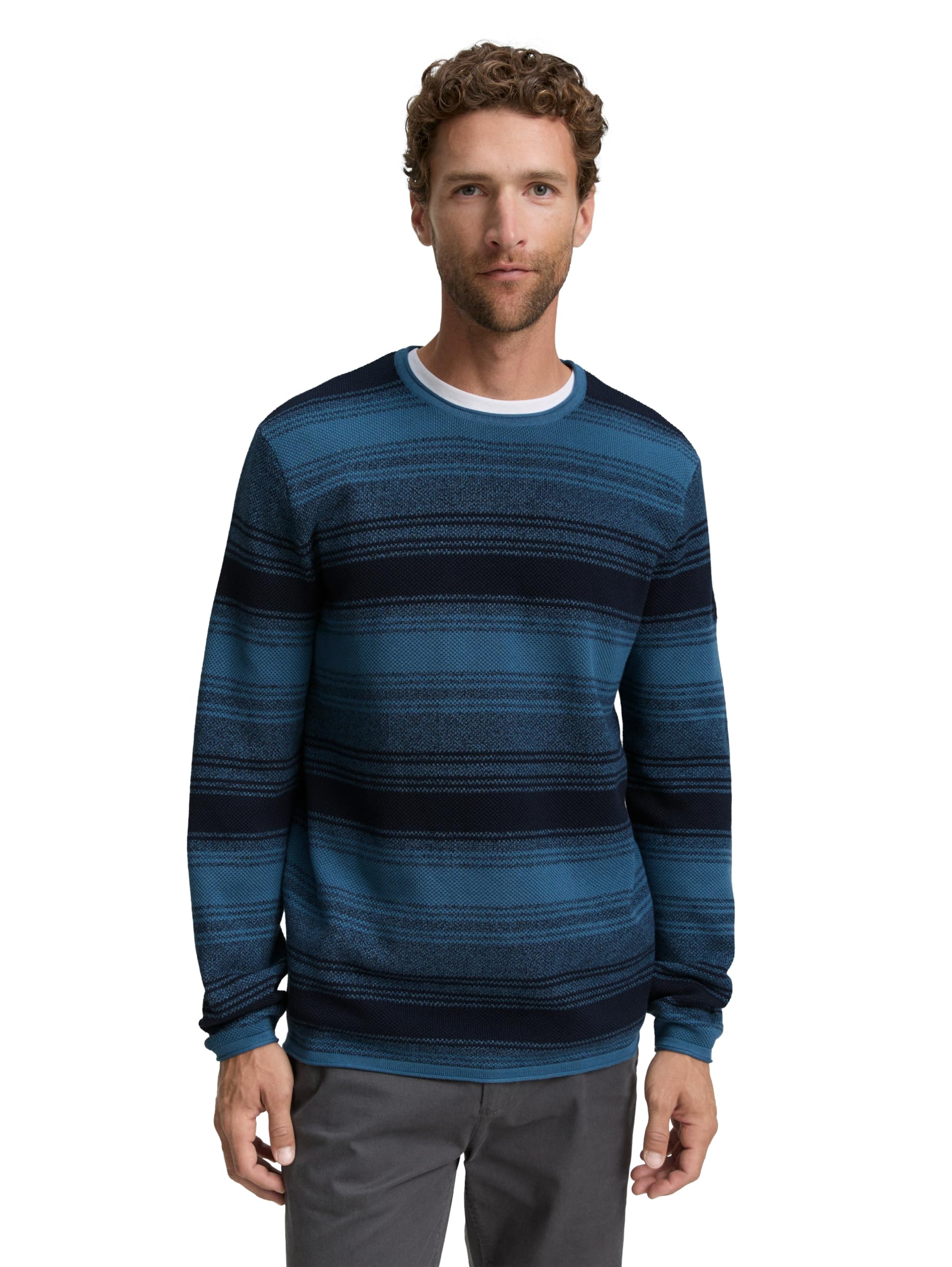 TOM TAILOR Herren Strickpullover im Streifenmuster
