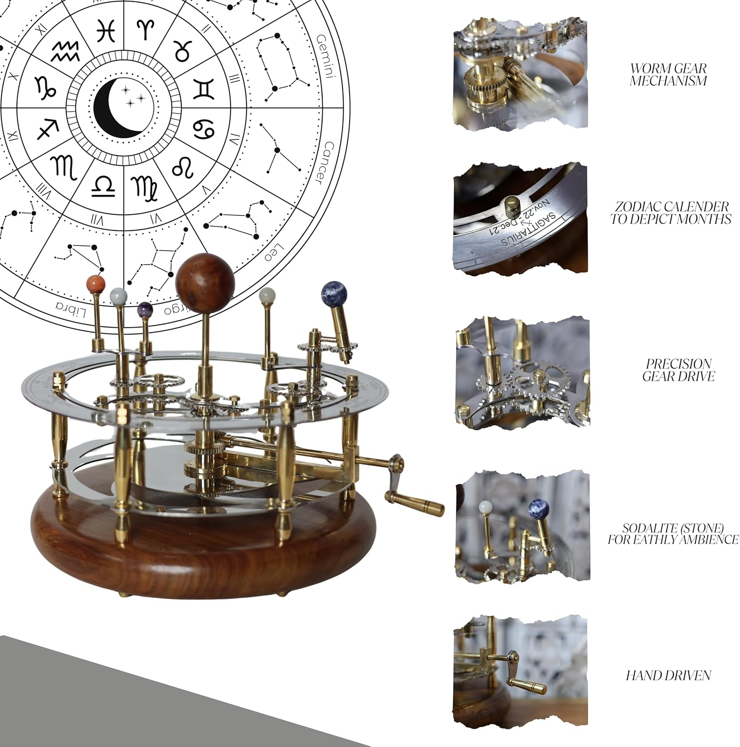12" Orrery – Handcrafted Mechanical Solar System Model with Earth, Mars & Moons | Luxury Vintage Decor | Celestial Masterpiece for Astronomy Enthusiasts, Collectors & Space Lovers