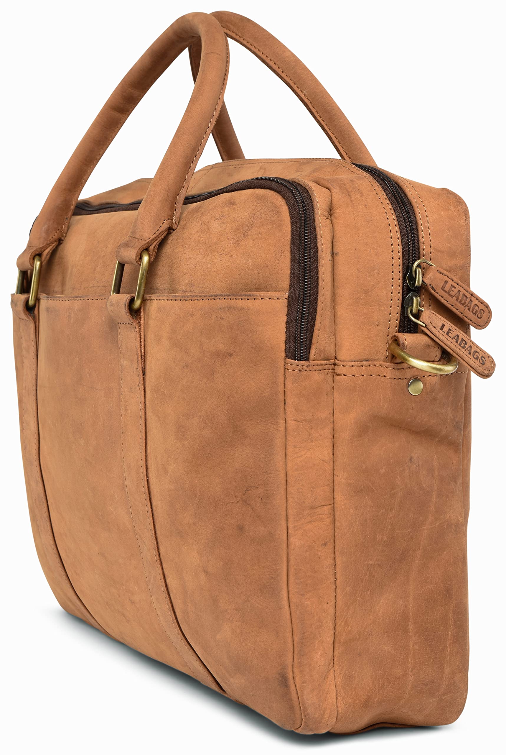 LEABAGS Bolso para Hombres y Mujeres | Bolsa de Portátil de Cuero Genuino de hasta 16" | Bolso Bandolera con Correa | Bolso de Hombro | Bolsa Mensajera | Bolsa de Trabajo