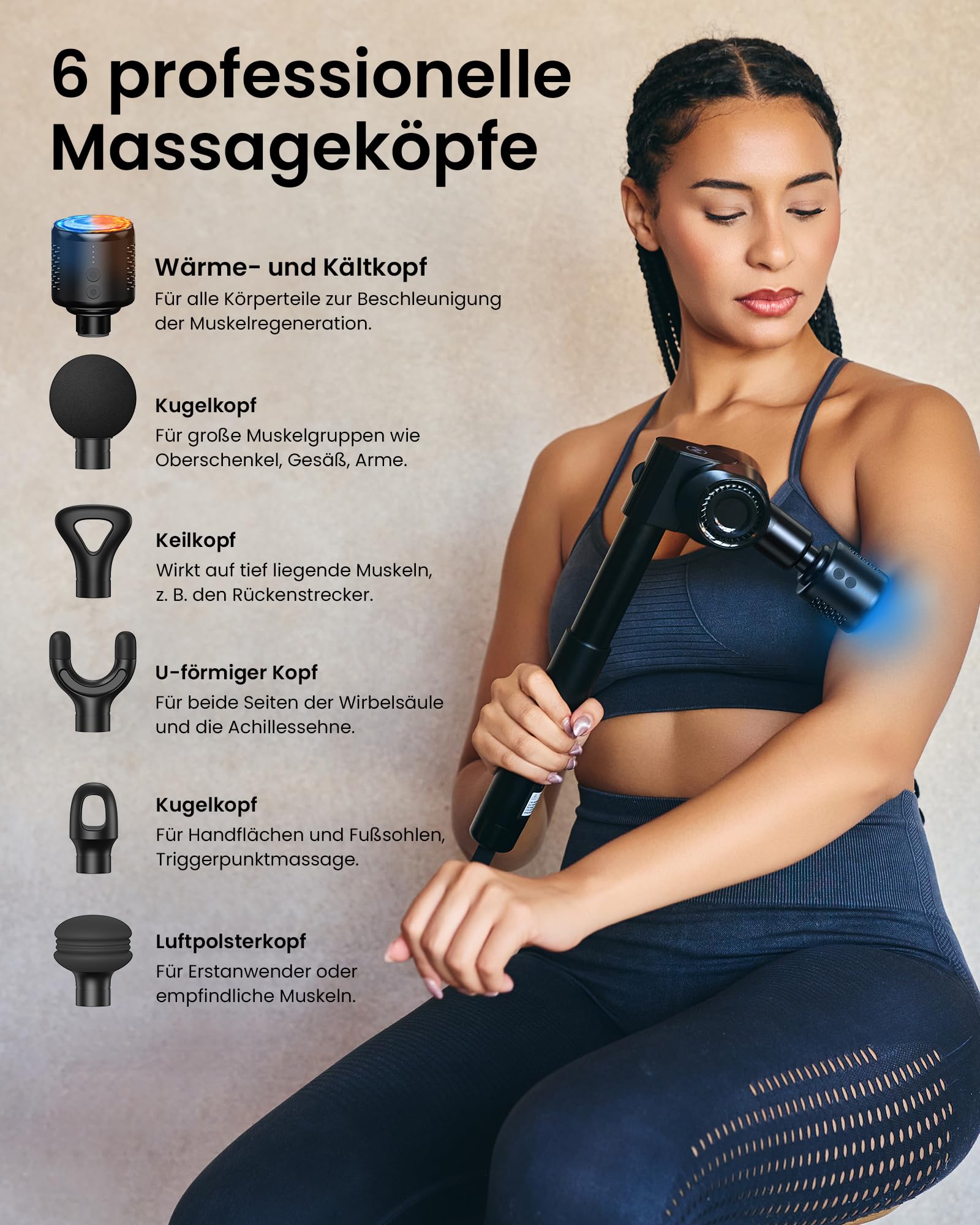 Massagepistole mit Wärme und Kälte,Napre Massage Gun Massage Pistole mit Verlängerung,Muskel Percussion Massagegerät für Schulter Körper Rücken Entspannung,32 Geschwindigkeiten,Faltbar mit 5 Winkeln