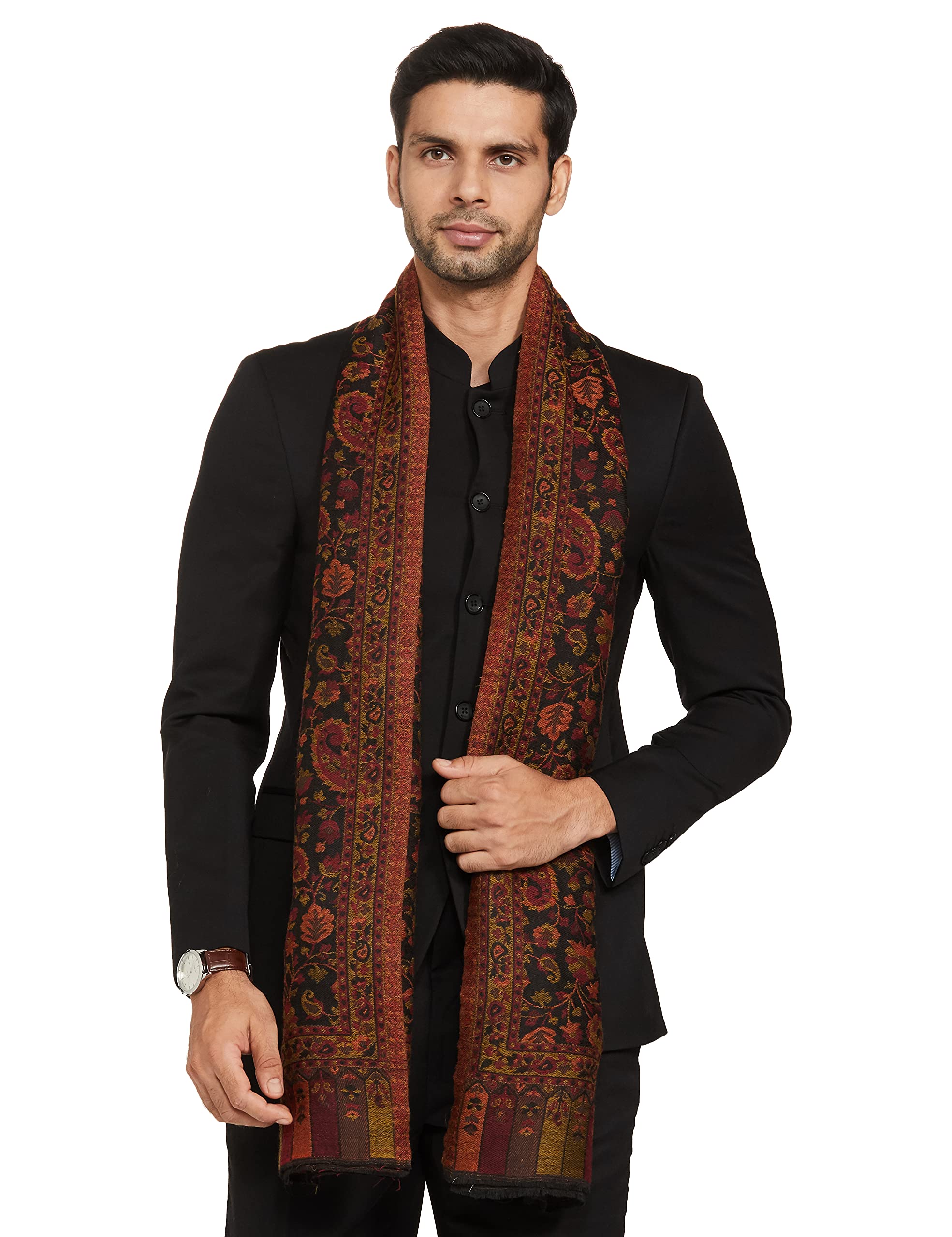 Mens Kaani Weave Stole, Fine Wool, Black
