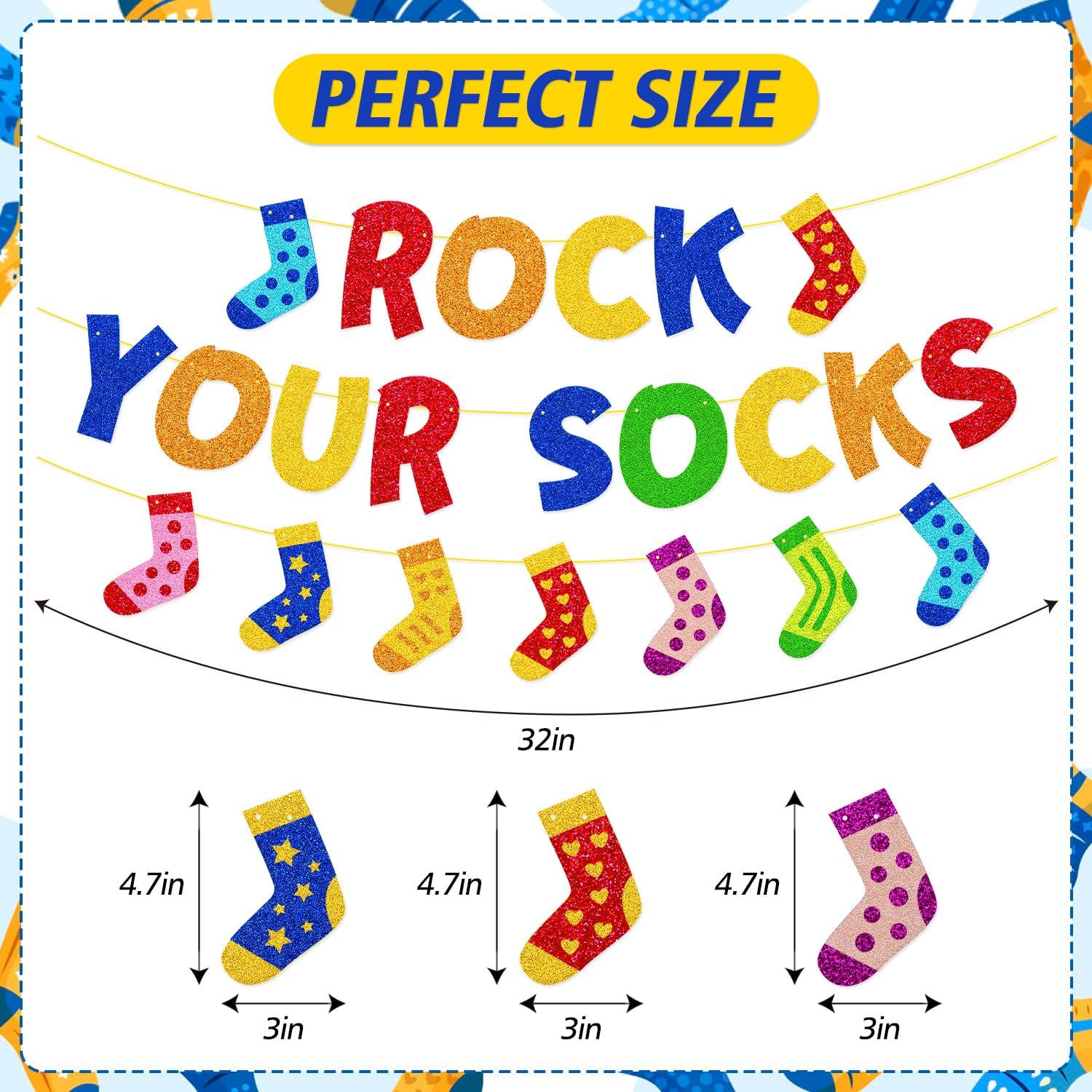 Rock Your Socks Day Banner World Down Syndrome Day Party Decorations for March 21 School Classroom Home Ribbon Holiday Party Supplies
