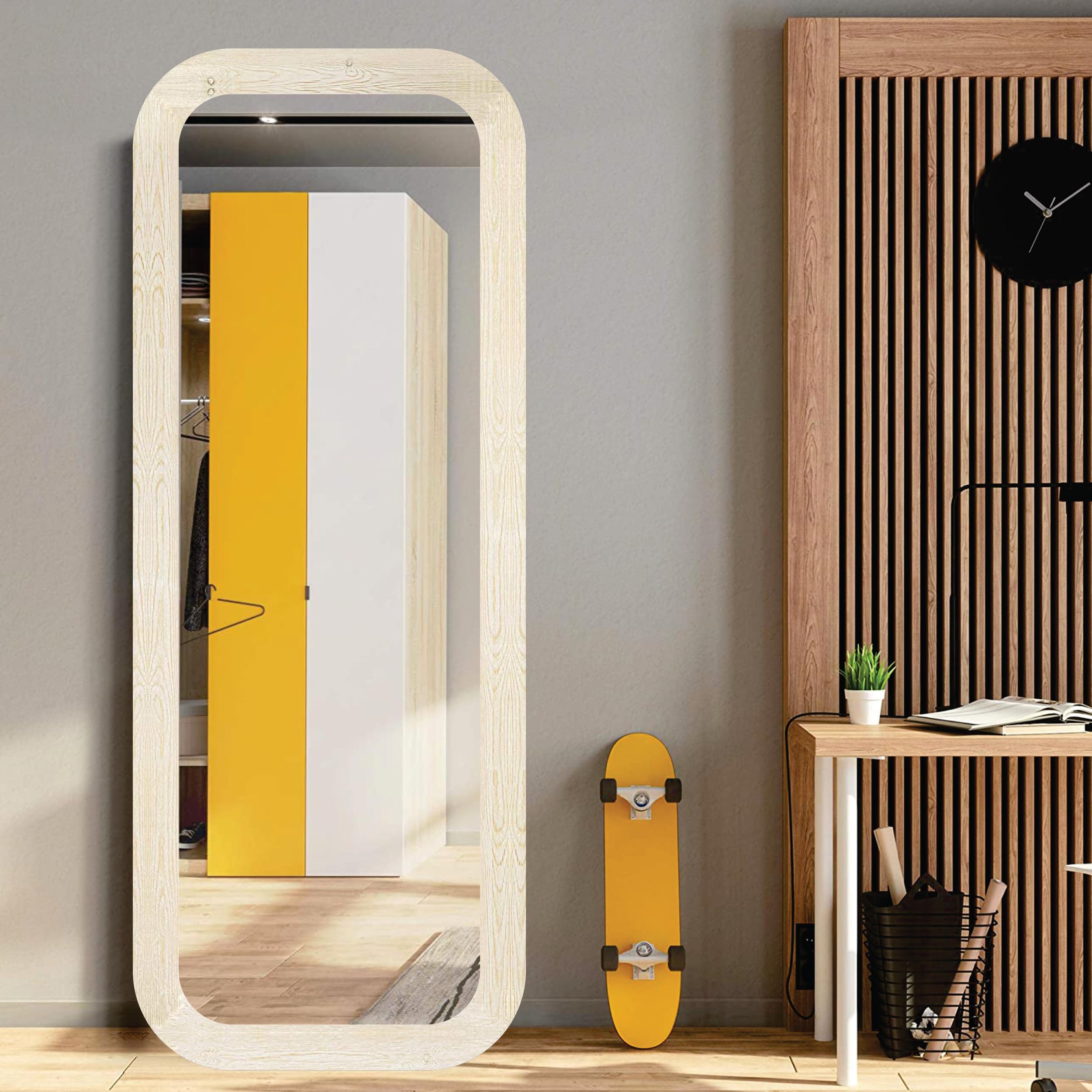 Creative Arts n Frames Round Corner Long Fiber Wood Rectangular Wall Hanging Wall Mount Mirror 15 x 40 inches Home Decor Items (Highland Pine Mirror)