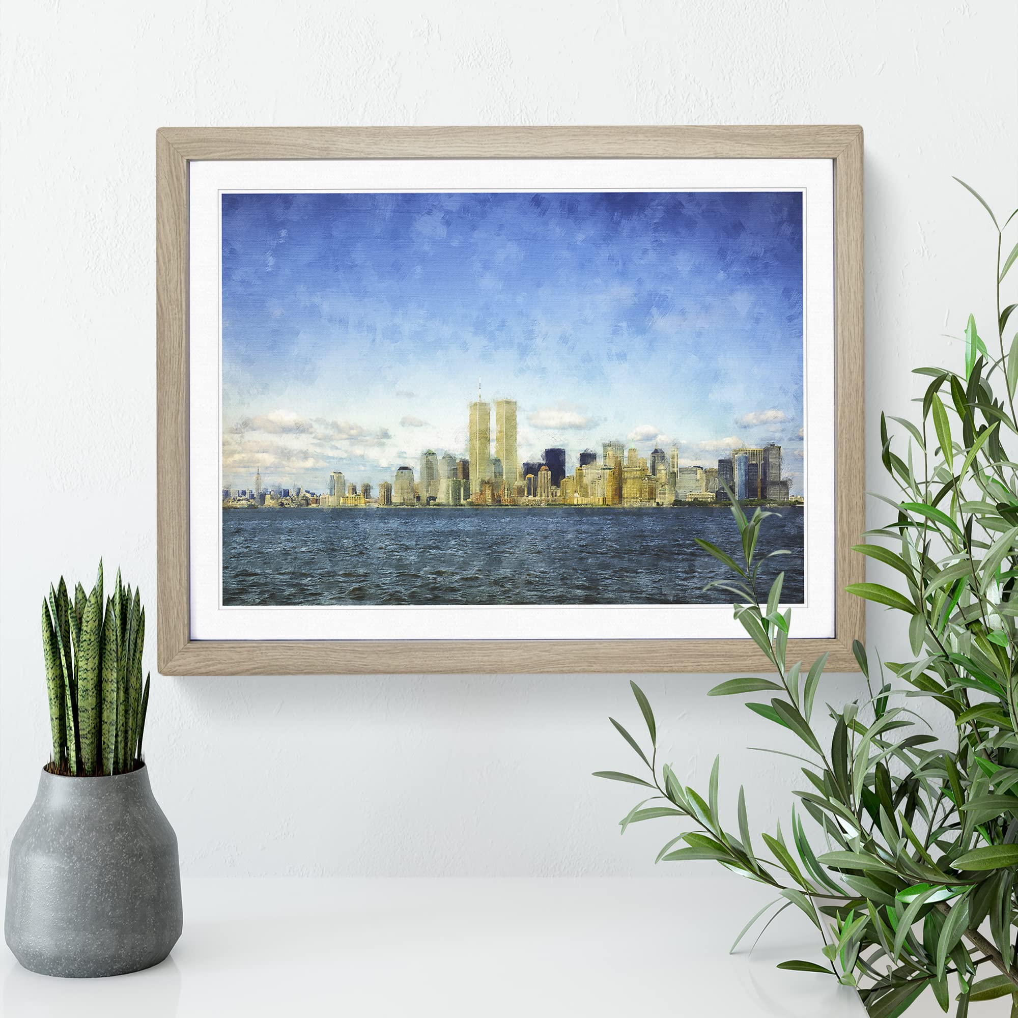 New York Skyline With The Twin Towers Painting Modern Art Framed Print, Oak, A3 (46 x 34 cm) - Image 3