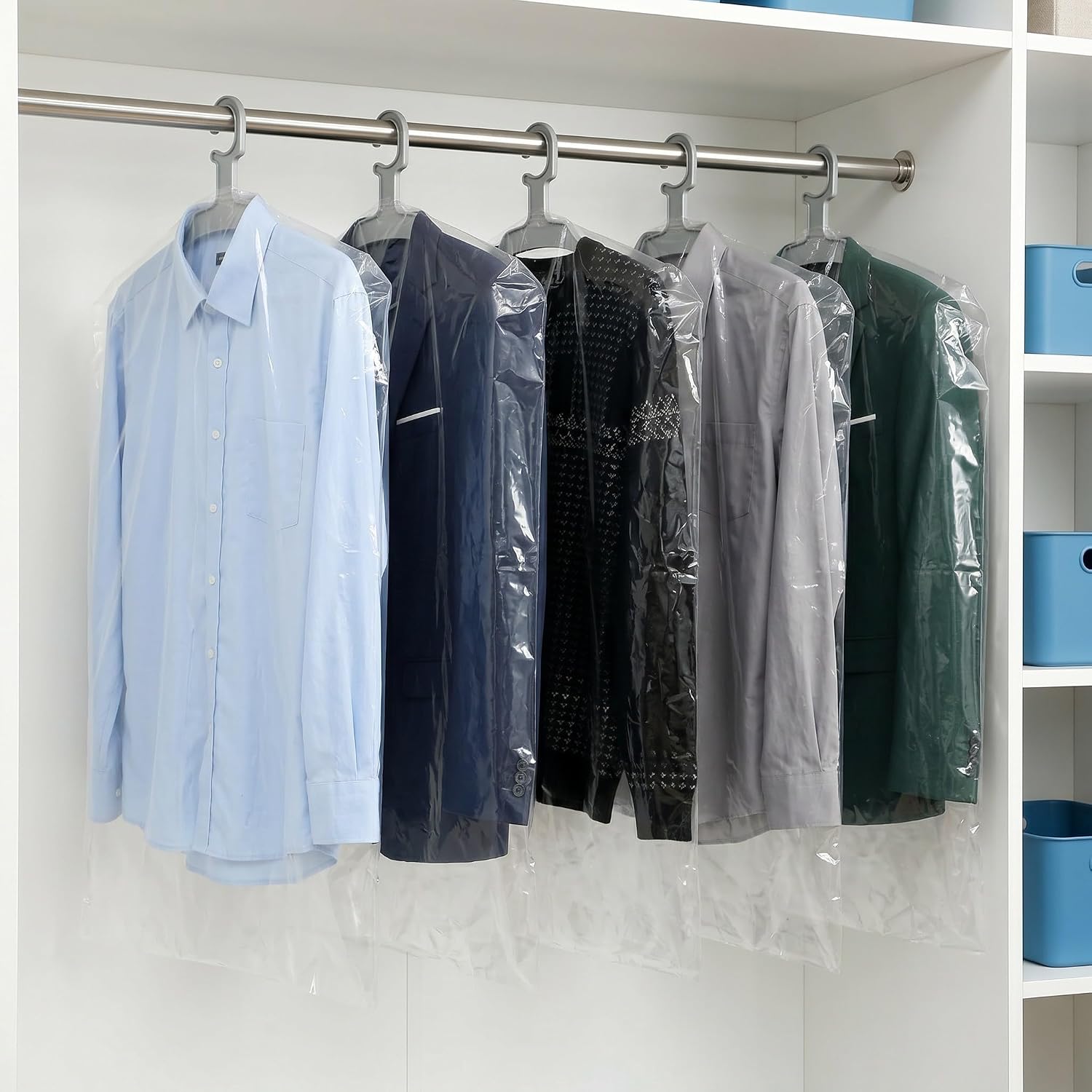 50pcs Clothes Protector Bag for Closet Storage Reusable Plastic Garment Cover with Hanger Hole Dustproof Suit Protector Preventing Abrasion for Jackets and Gowns