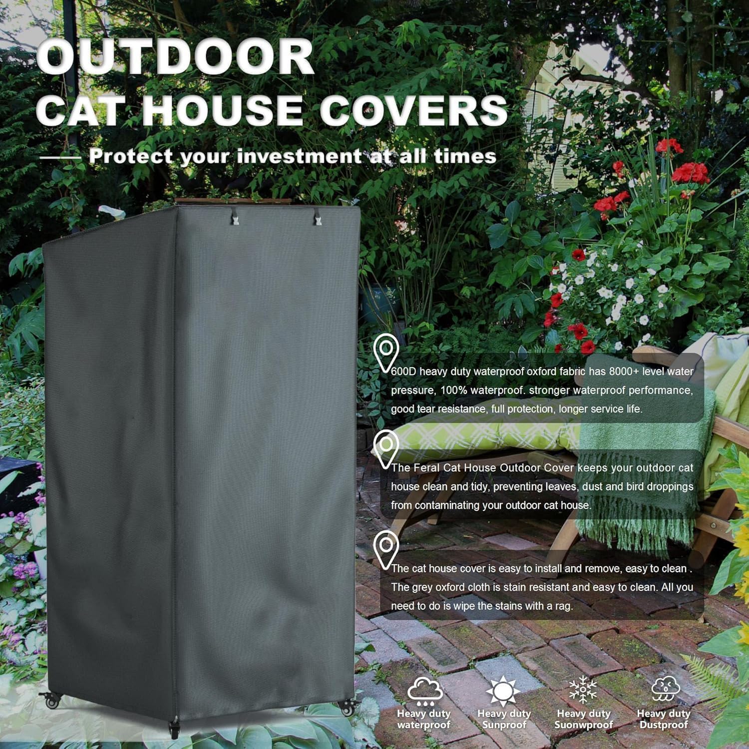 Outdoor Cattery Cover, Extremely Waterproof Cattery, Enclosure, 600 D Thick Rainproof Fabric (Cover Only) (Gray)