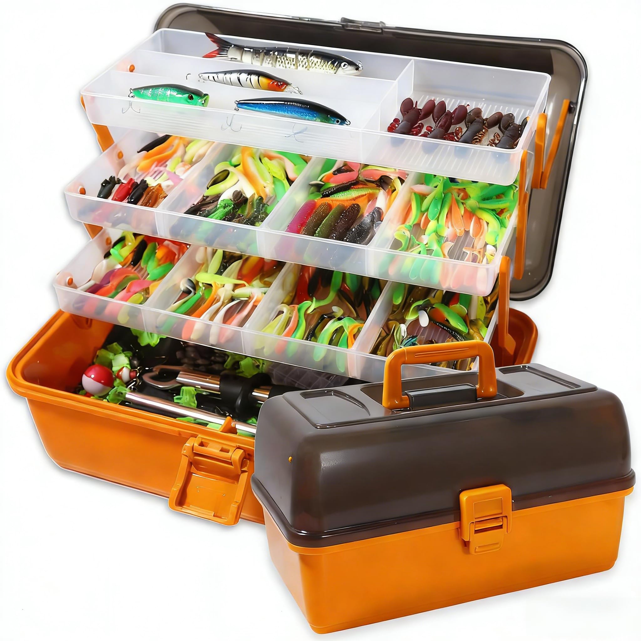Large 4-Layer Fishing Tackle Box with 547Pcs Complete Lures Kit – Includes Pliers, Crankbaits, Hooks, Weights and Accessories, Full Freshwater Bass Fishing Equipment,Gift for Men