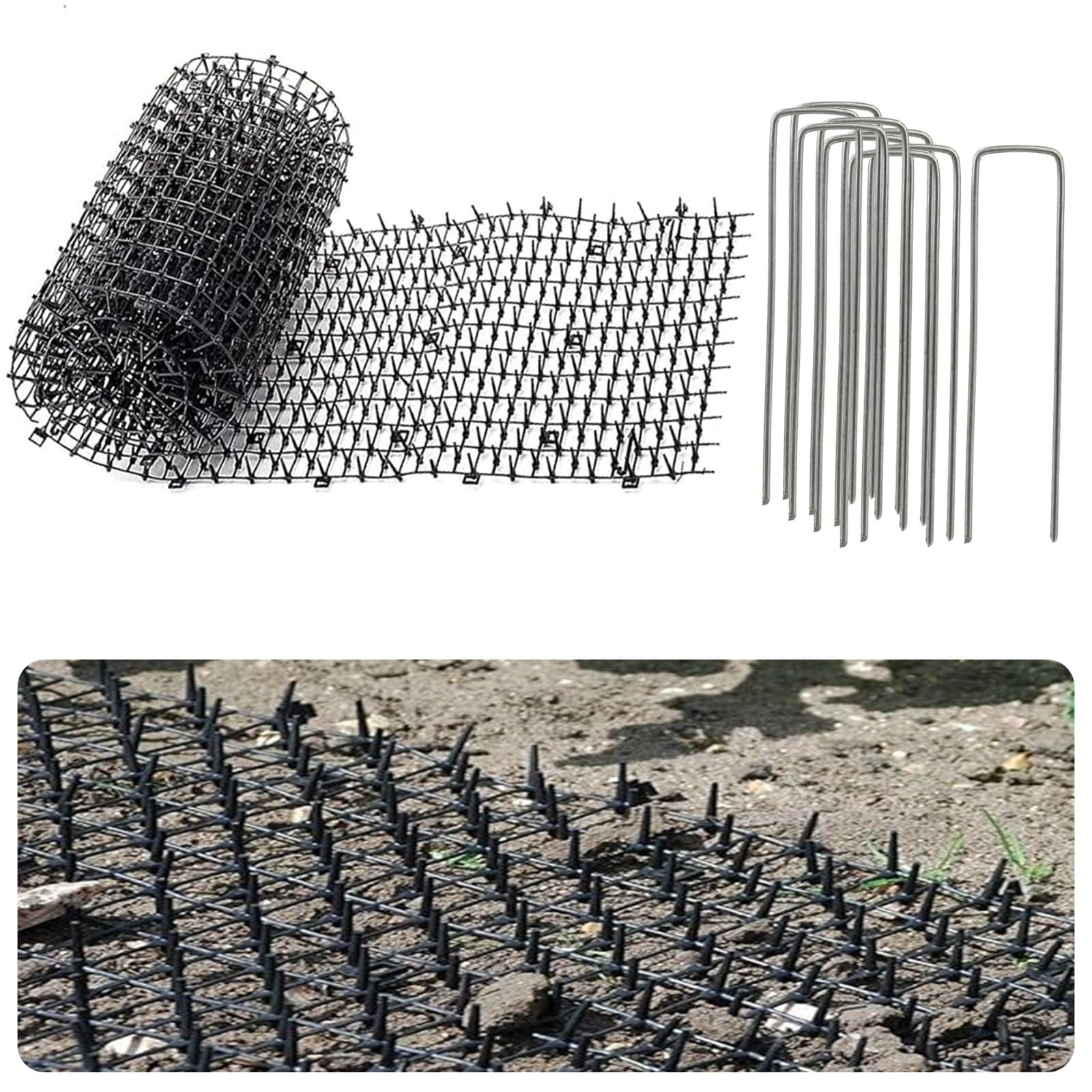 ADEPTNA Prickle Strip Dig Stopper with u pegs Animals from Entering the Garden and Destroying Plants Cat Repellent Mat Flat Prickle Strip - Pet-friendly Dig Stopper (4M x 28CM + 20 PEGS)