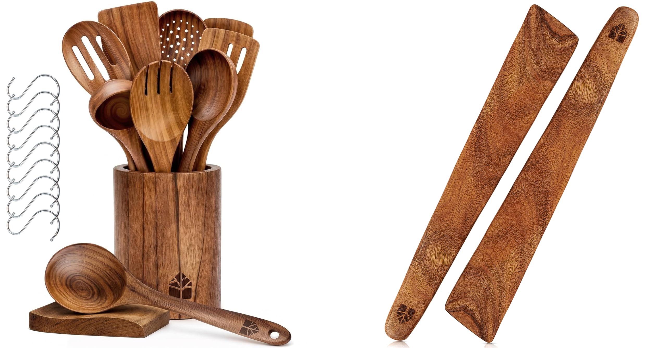 Ustensiles de cuisine bois set de spatules anti-rayures avec pot
