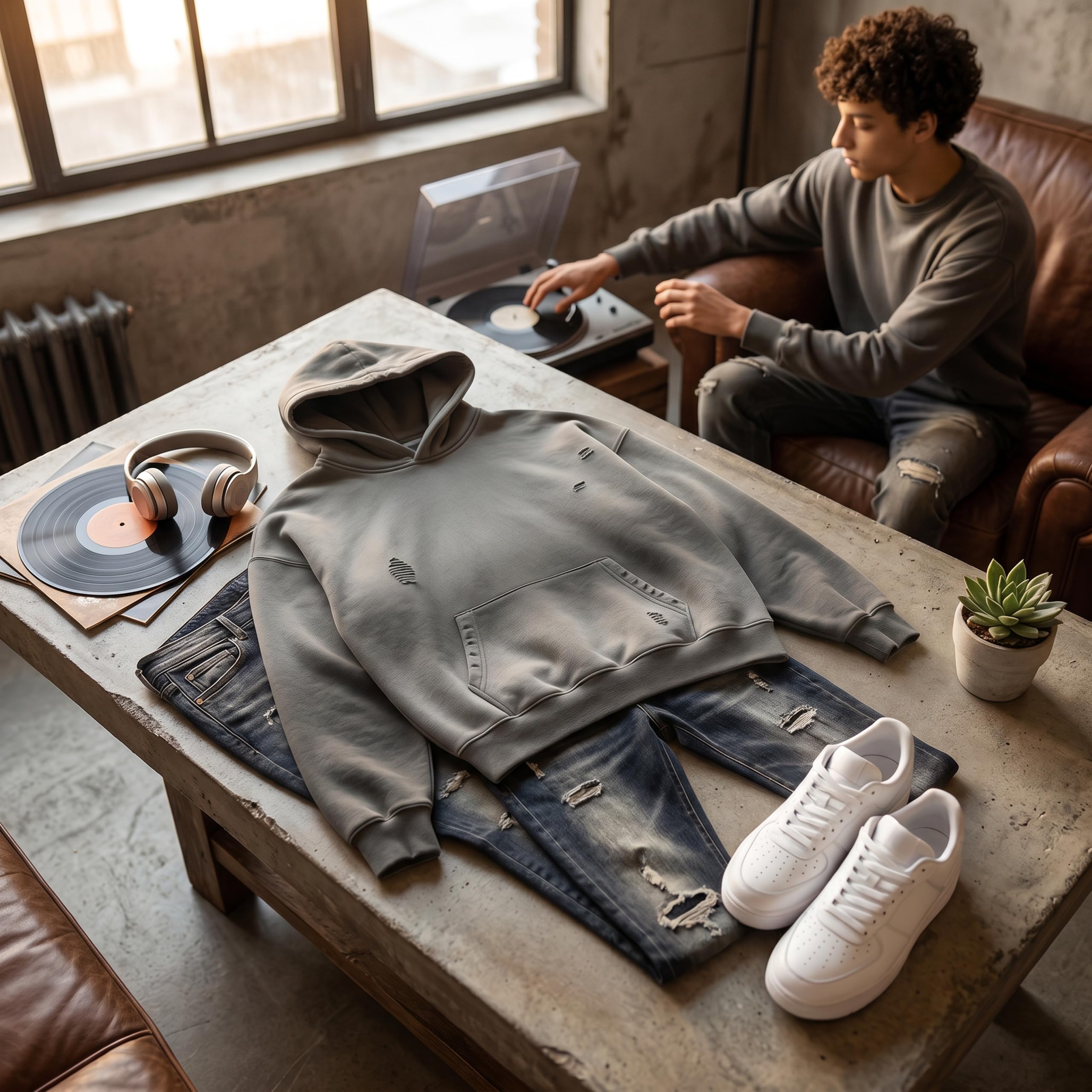 Felpa con Cappuccio Pesante e Accogliente, Foderata in Pile, Stile Vintage Street, Spalle scese, Doppio Cappuccio, Tasca a Marsupio, per Adolescenti.