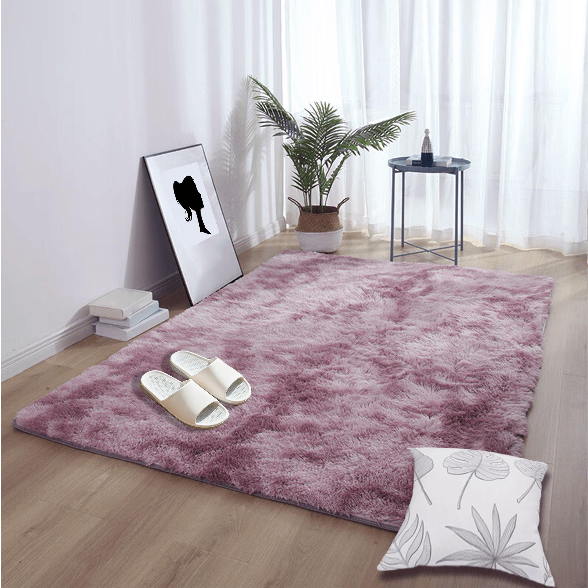 Tapis chambre moderne rose pourpre lavable pour réchauffer le sol du salon