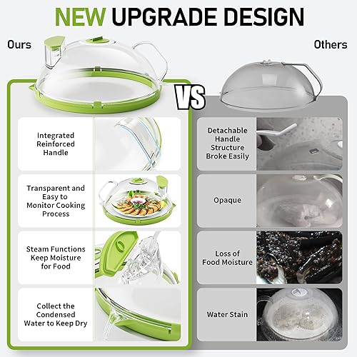 Miniatura 2 de Cubierta para salpicaduras de microondas, retención de calor, cubierta transparente de alimentos para microondas de 10 pulgadas con vaporizador de