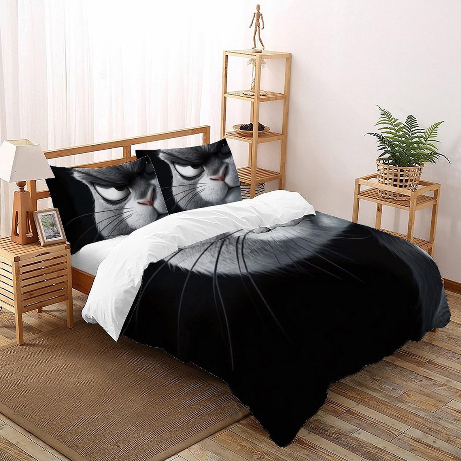 Linge de lit chat blanc microfibre imprimé 3D fermeture éclair enfants