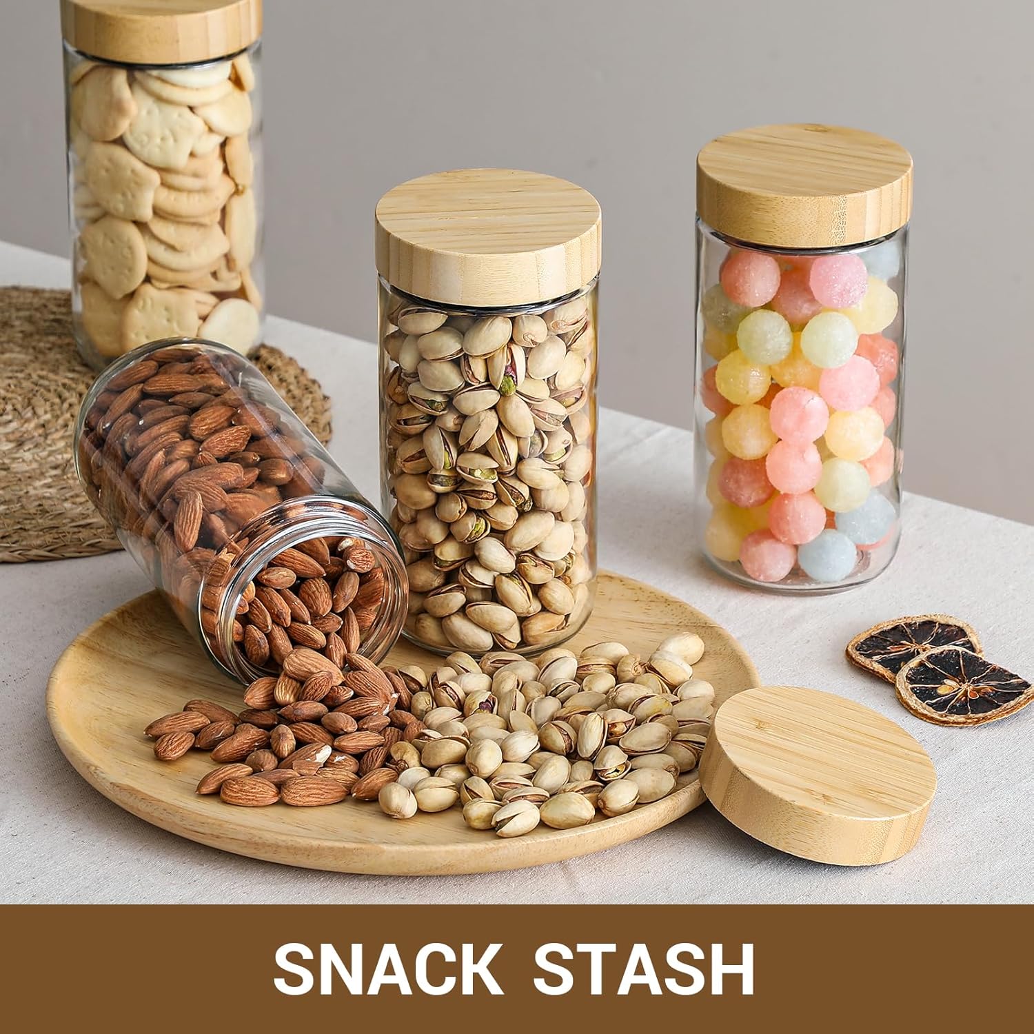 NETANY 4-pack 24oz Glass jars with Airtight Lids, Overnight Oats Containers with Bamboo Lids, Wide mouth Mason Salad jars, Glass Food Storage Containers for Snacks Yogurt Spice Sugar - Image 5