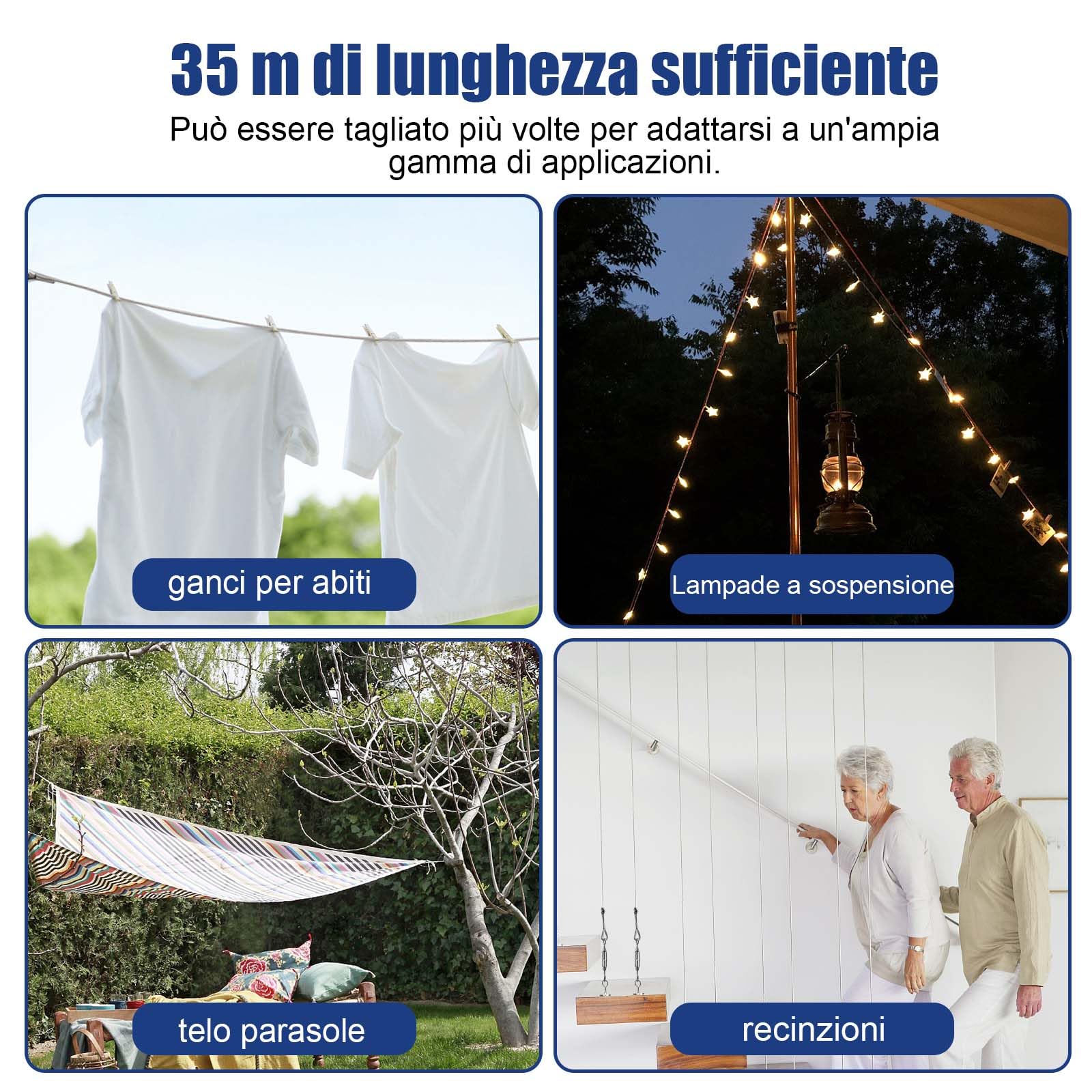 Angooni Set di 74 corde in acciaio inox, 35 m, 3 mm, per piante rampicanti, tende, recinzioni