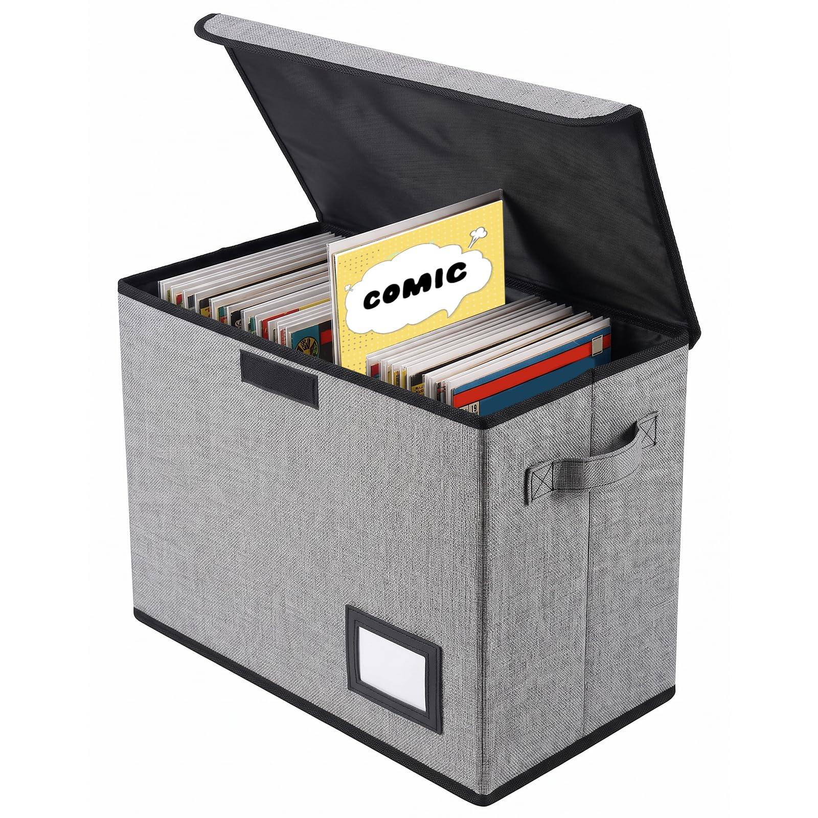 Comic Book Storage Box 15.74x7.87x11.8 inch Foldable Comic Book Bin Washable Integrated Books Organizer Box with Lid Books Display with Handle for Wardrobe Closet Shelf Office