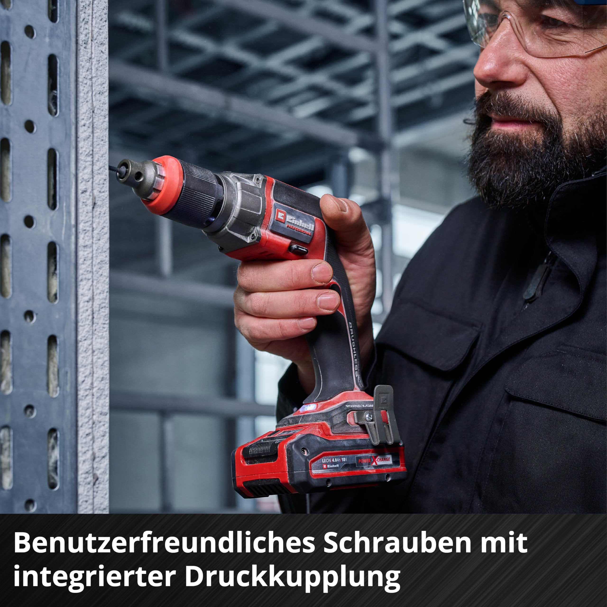 Einhell Professional Akku-Trockenbauschrauber TP-DY 18 Li BL + Magazine Power X-Change (18 V, Brushless, Tiefenanschlag, inkl. Magazinaufsatz, 2x Bit, E-Case, ohne Akku) Battery Powered, red