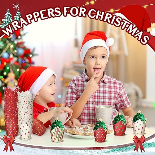 Miniatura 5 de Umigy 600 forros de tulipanes de Navidad para cupcakes para hornear cupcakes, forros de papel a prueba de grasa, tulipán, 4 estilos, forros de