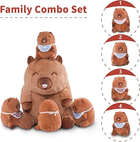 Miniatura 7 de Niuniu Daddy Juego familiar de 5 animales de peluche Capybara de 13 pulgadas, peluche de mamá Capybara con 4 juguetes para bebés en el interior, 5